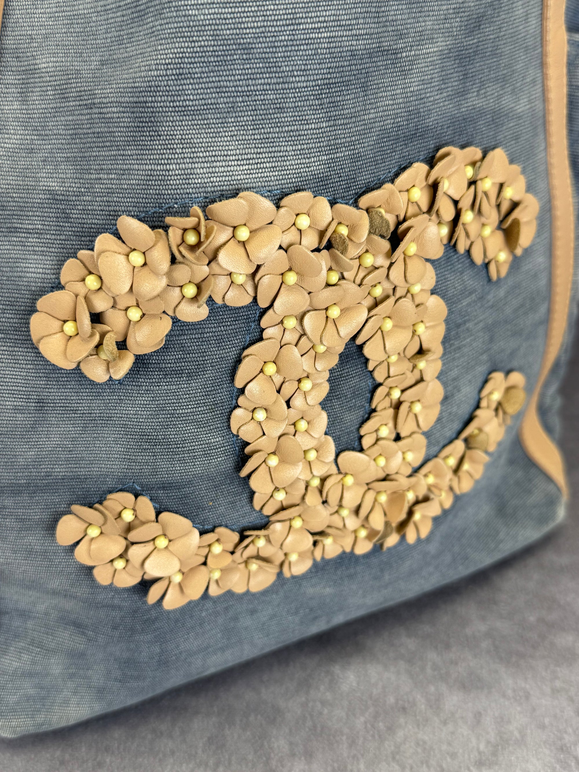 Chanel '11 Resort Collection Applique Flower Camellia Quilted Denim Tote