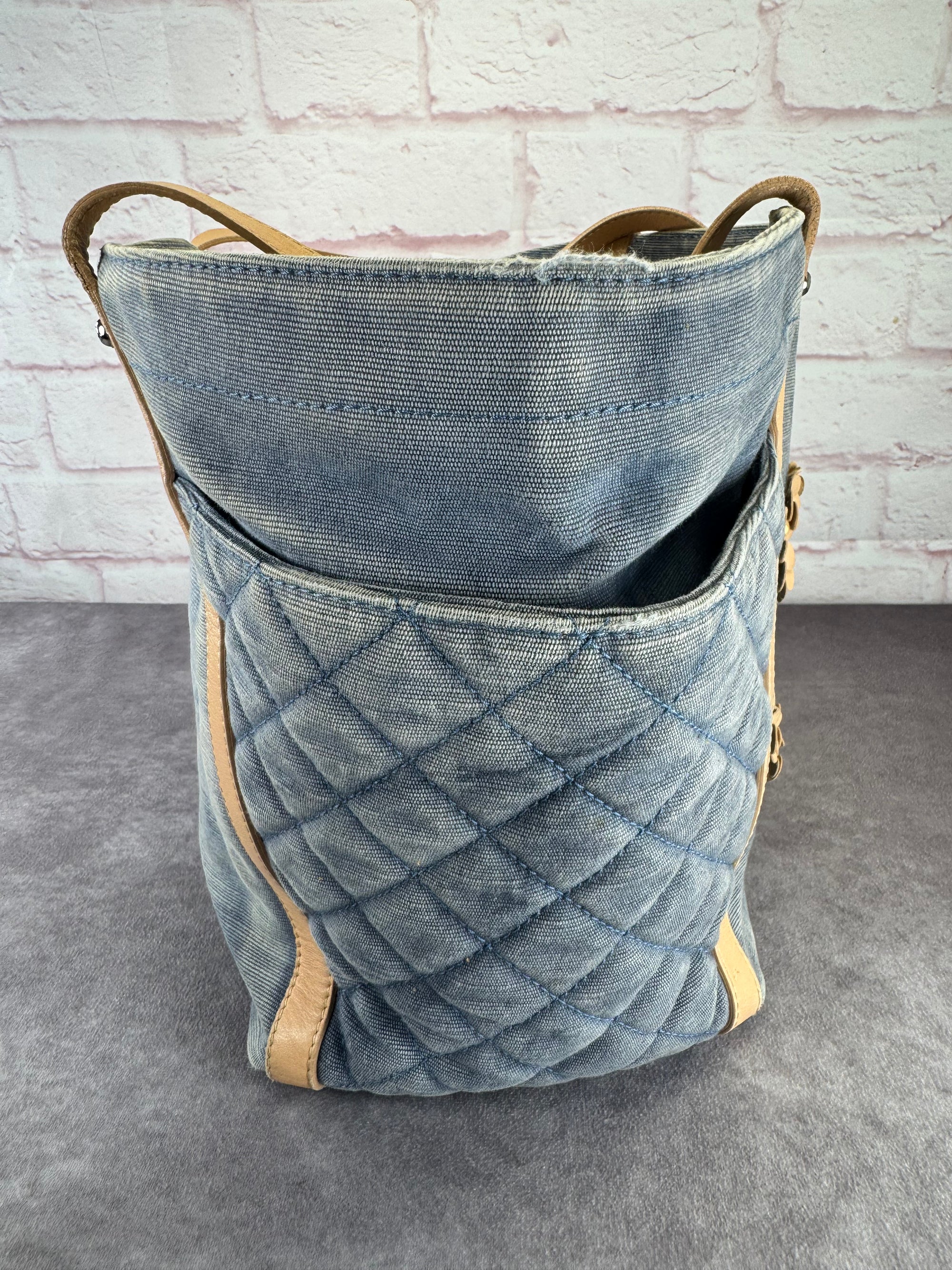 Chanel '11 Resort Collection Applique Flower Camellia Quilted Denim Tote