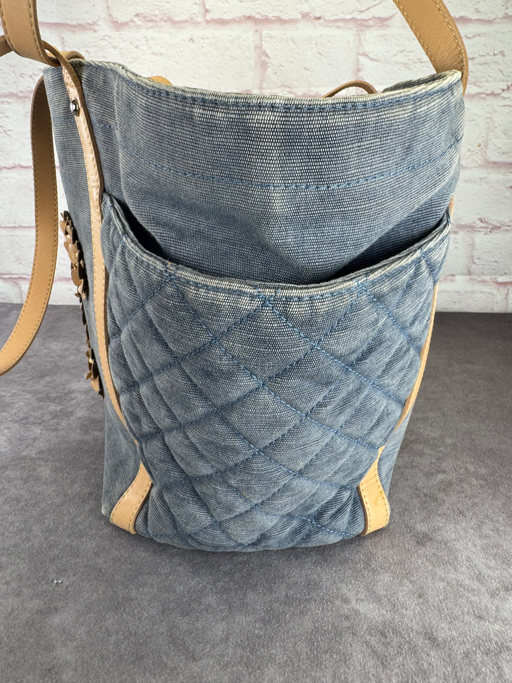 Chanel '11 Resort Collection Applique Flower Camellia Quilted Denim Tote