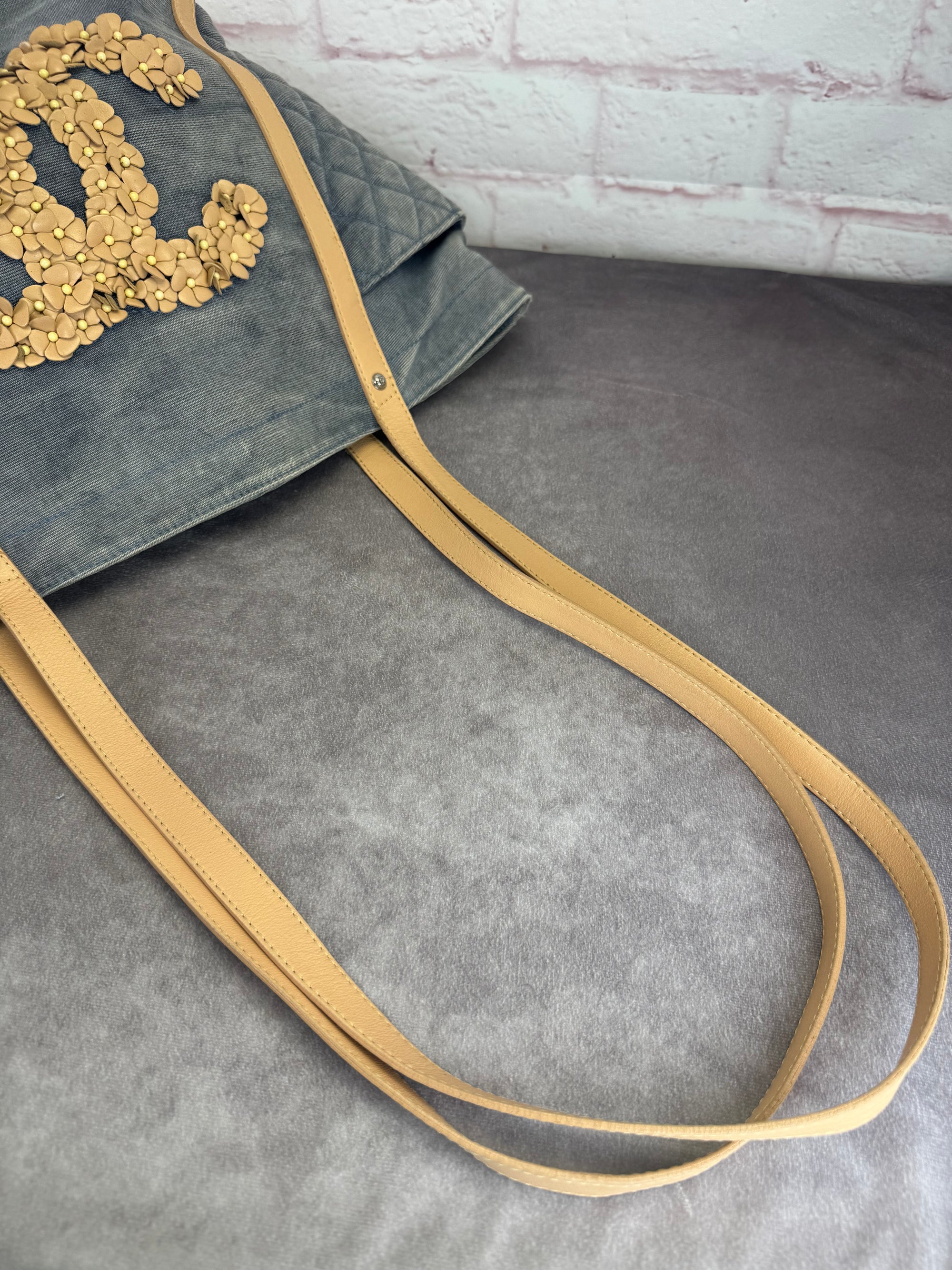 Chanel '11 Resort Collection Applique Flower Camellia Quilted Denim Tote