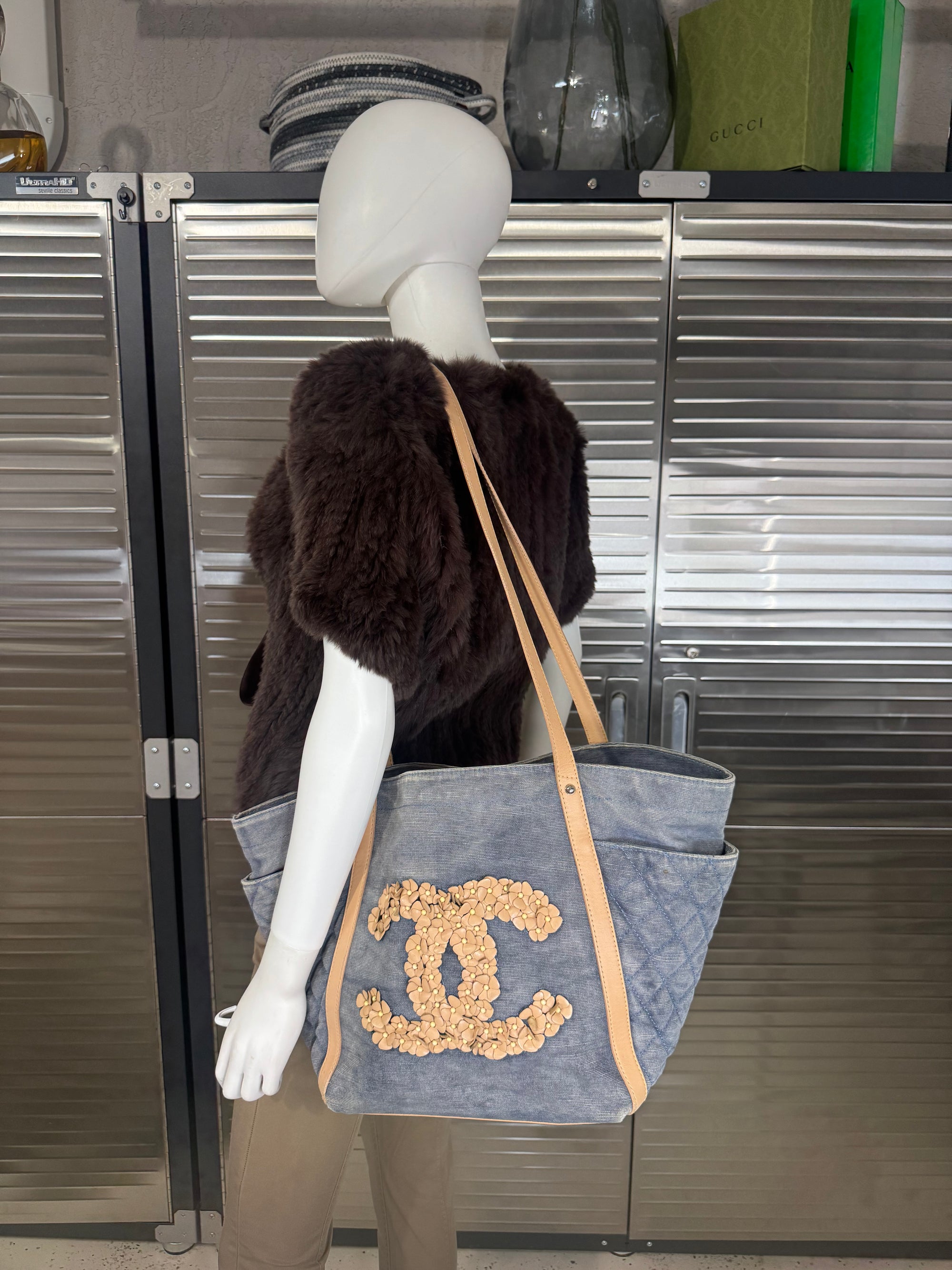 Chanel '11 Resort Collection Applique Flower Camellia Quilted Denim Tote