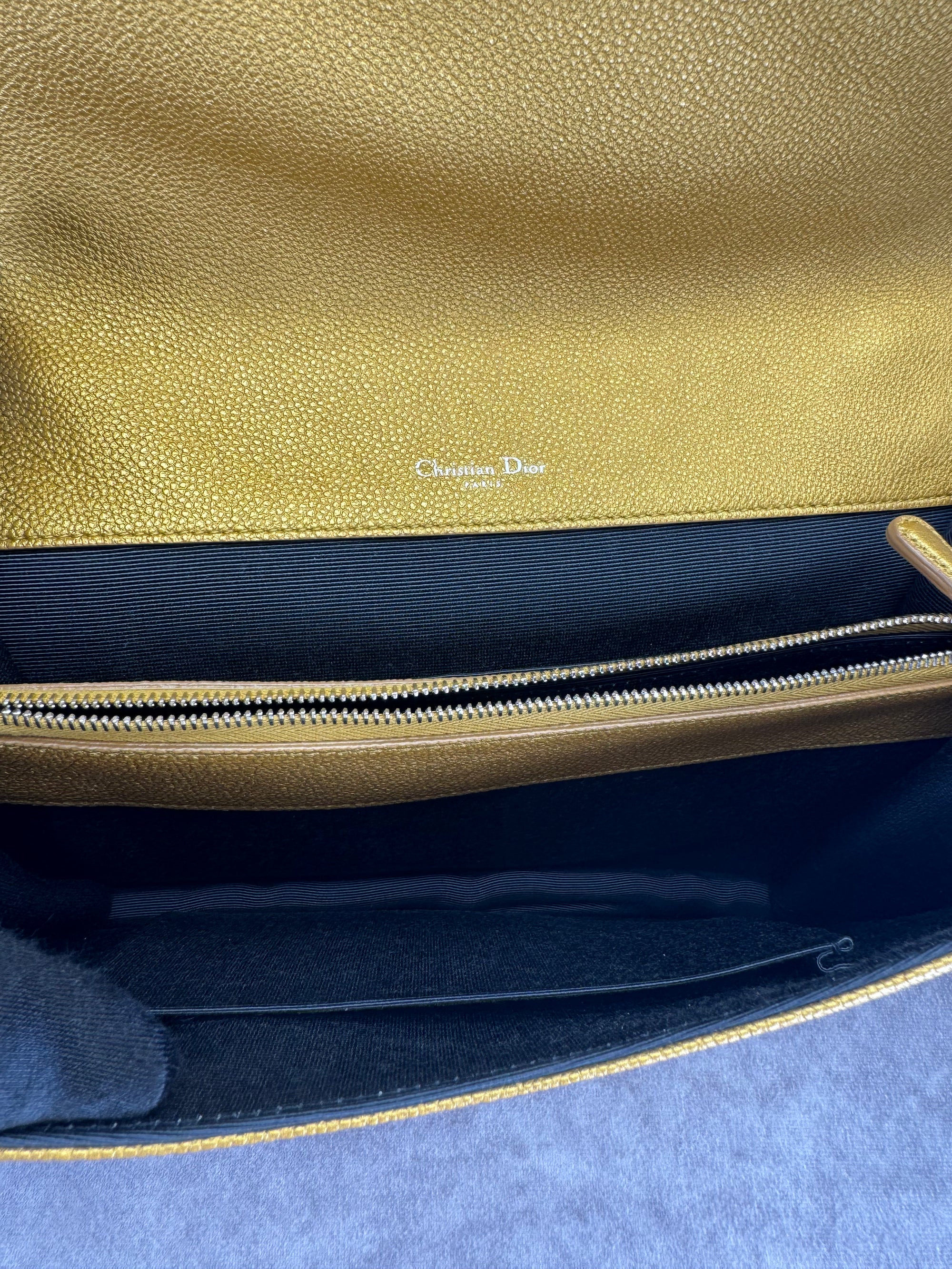 Dior Diorama Metallic Grained Calfskin Gold Satchel