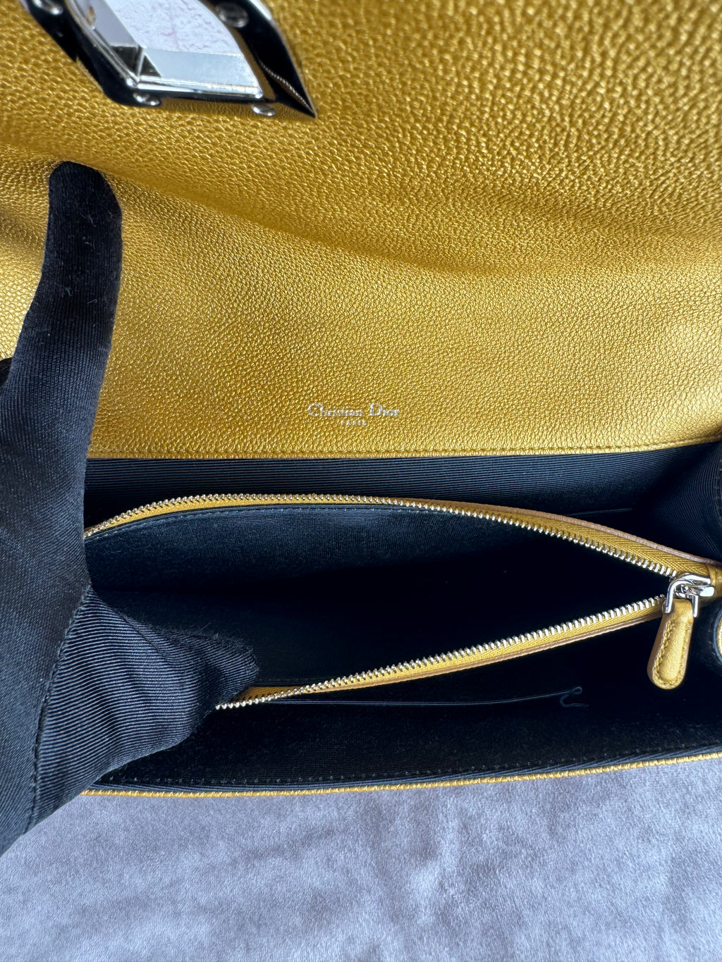 Dior Diorama Metallic Grained Calfskin Gold Satchel