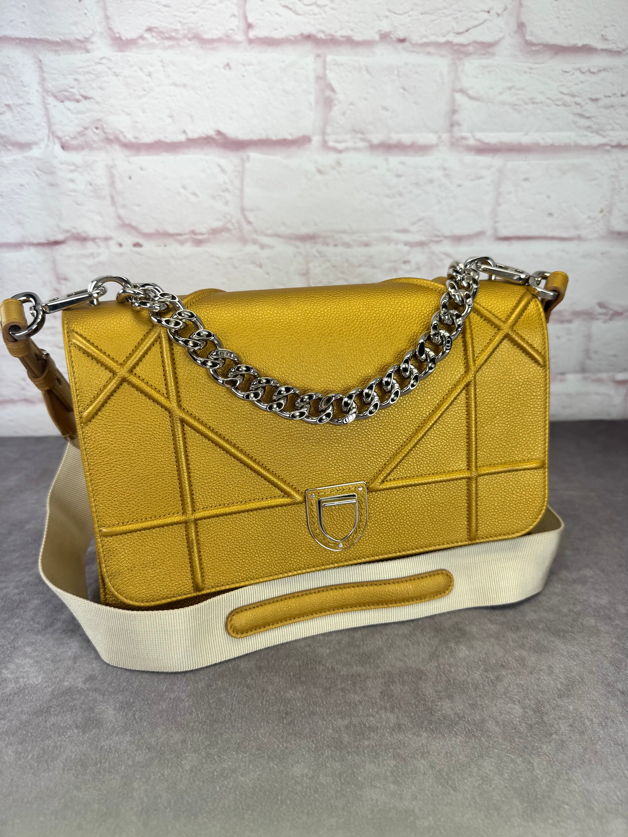 Dior Diorama Metallic Grained Calfskin Gold Satchel