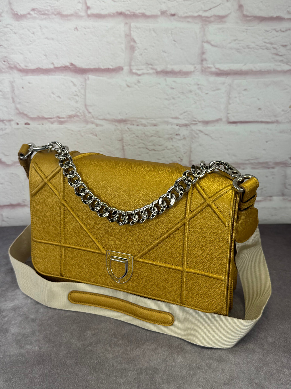 Dior Diorama Metallic Grained Calfskin Gold Satchel