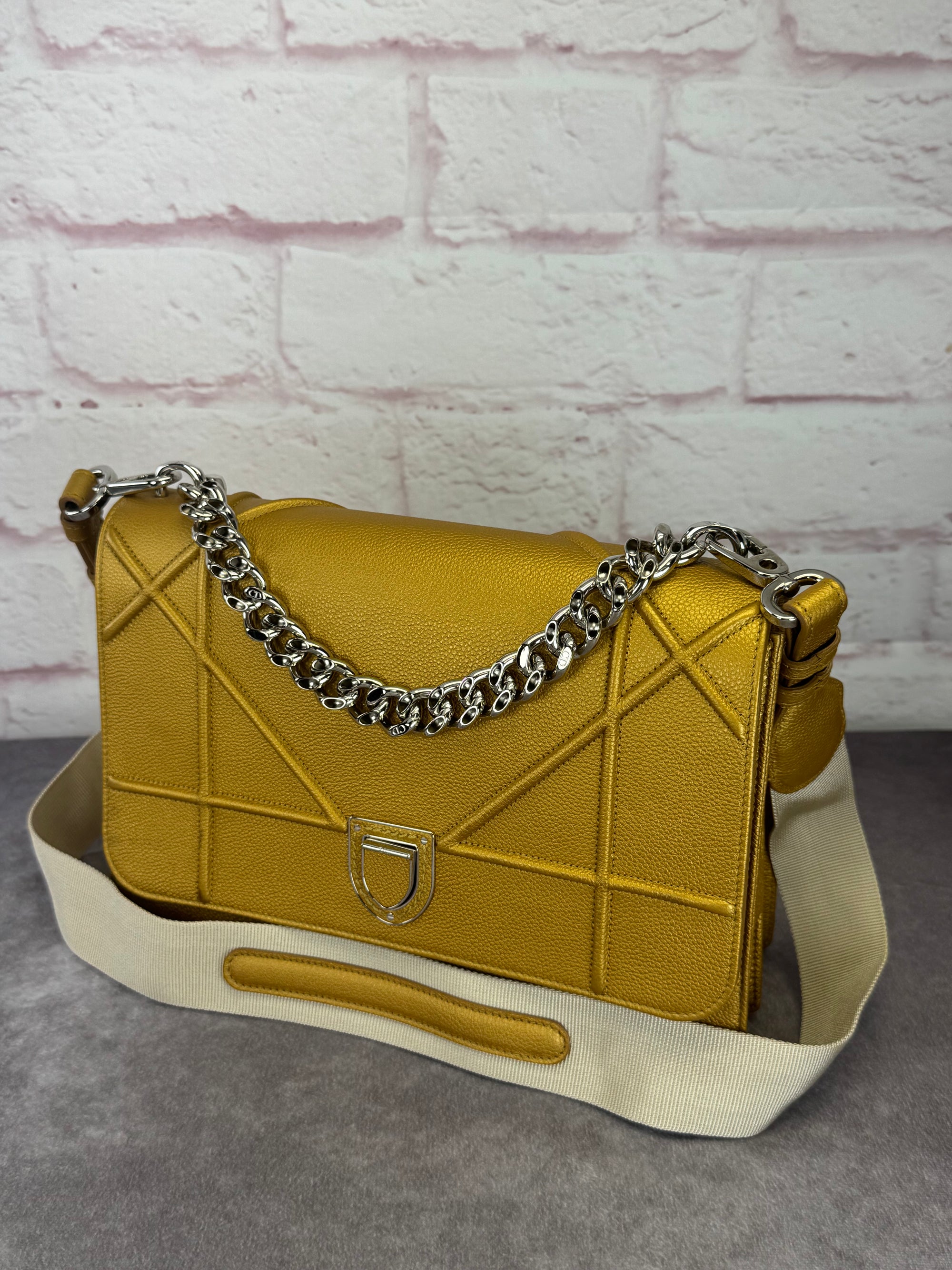 Dior Diorama Metallic Grained Calfskin Gold Satchel