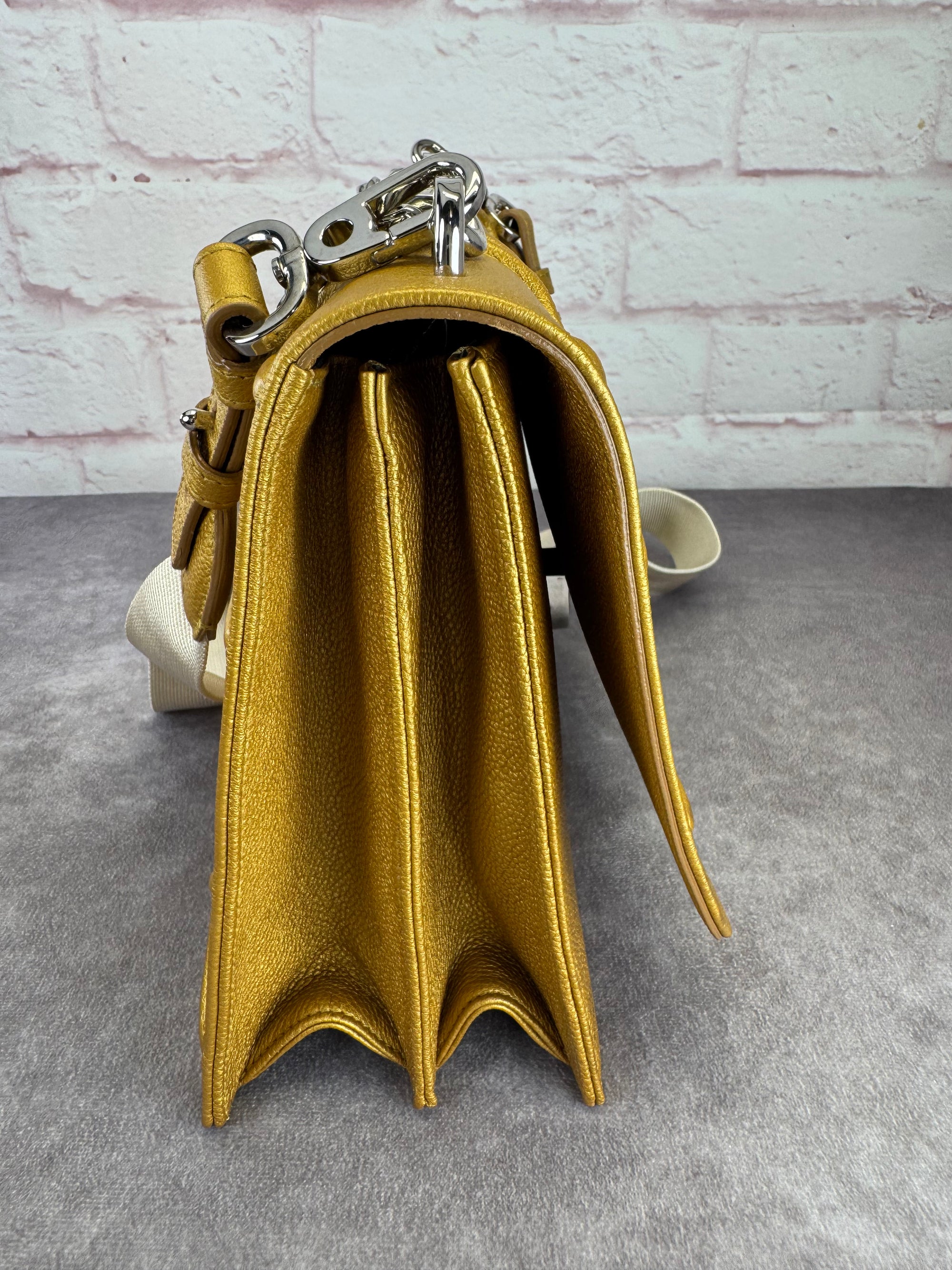 Dior Diorama Metallic Grained Calfskin Gold Satchel