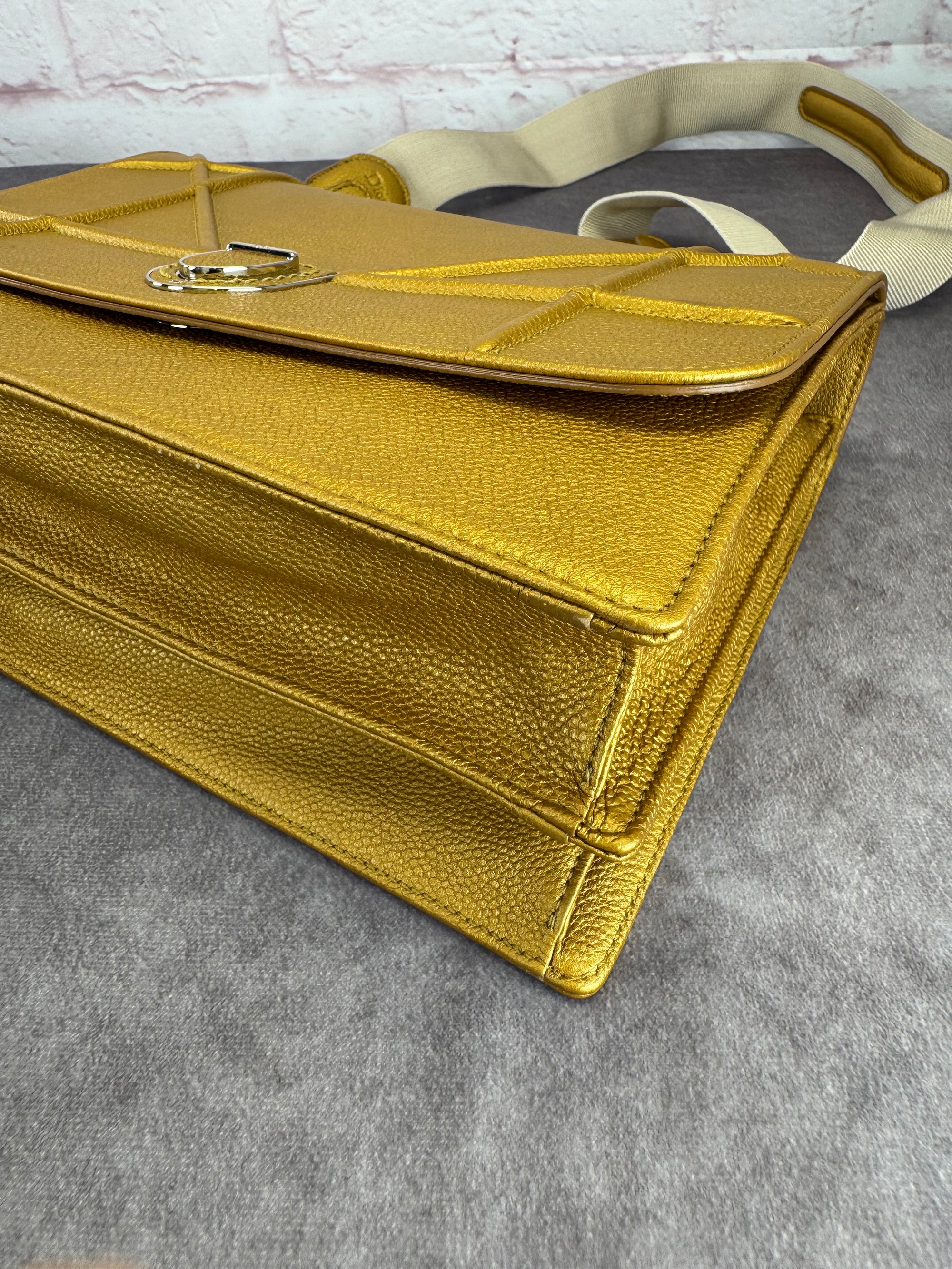 Dior Diorama Metallic Grained Calfskin Gold Satchel