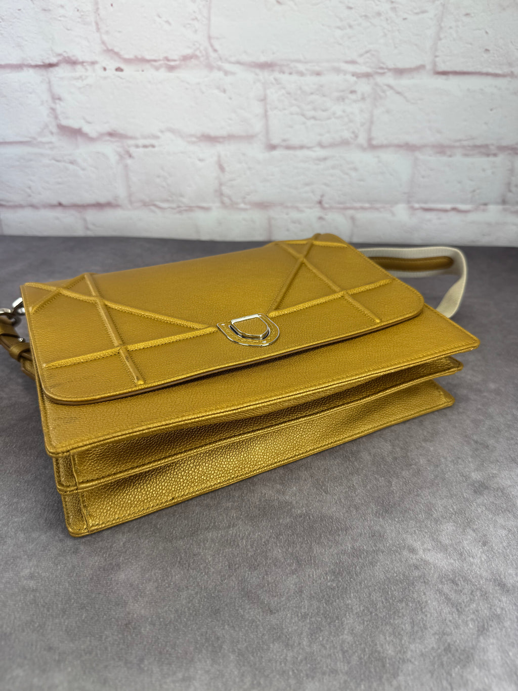 Dior Diorama Metallic Grained Calfskin Gold Satchel