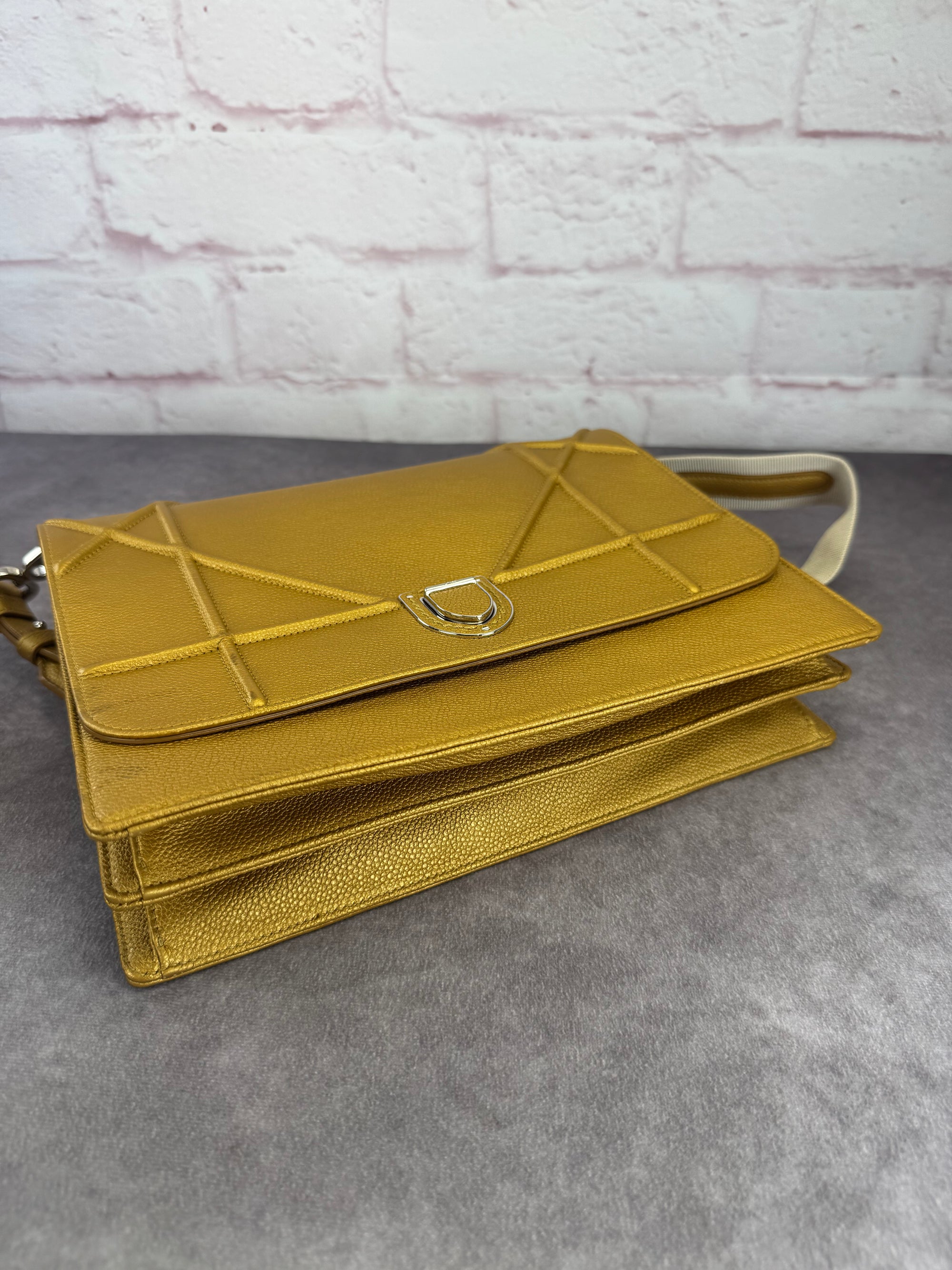 Dior Diorama Metallic Grained Calfskin Gold Satchel