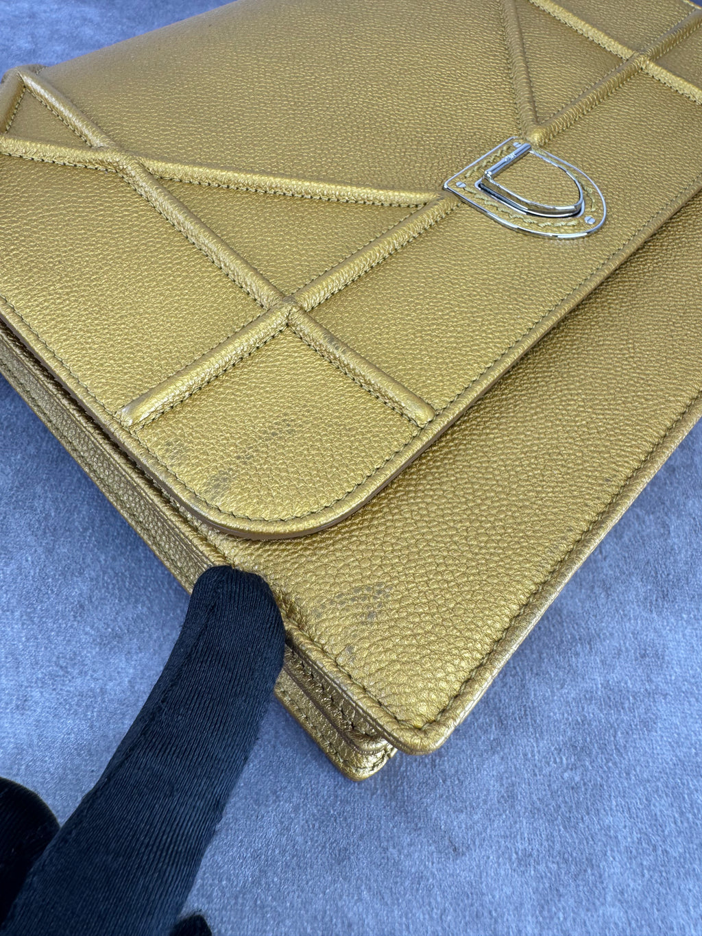 Dior Diorama Metallic Grained Calfskin Gold Satchel