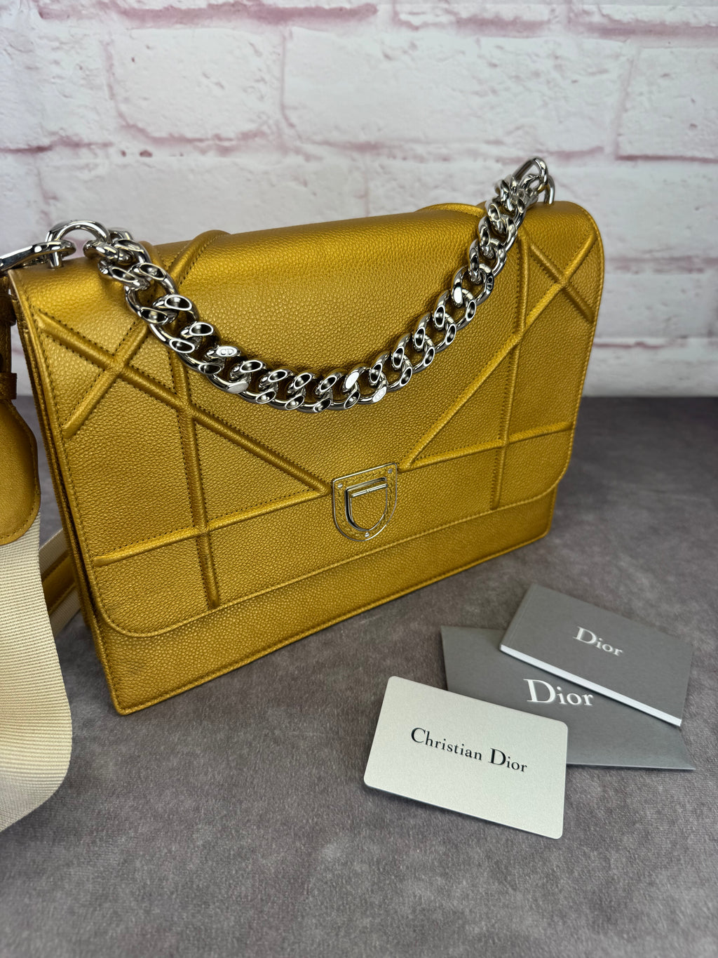 Dior Diorama Metallic Grained Calfskin Gold Satchel
