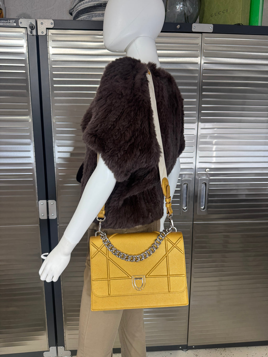 Dior Diorama Metallic Grained Calfskin Gold Satchel