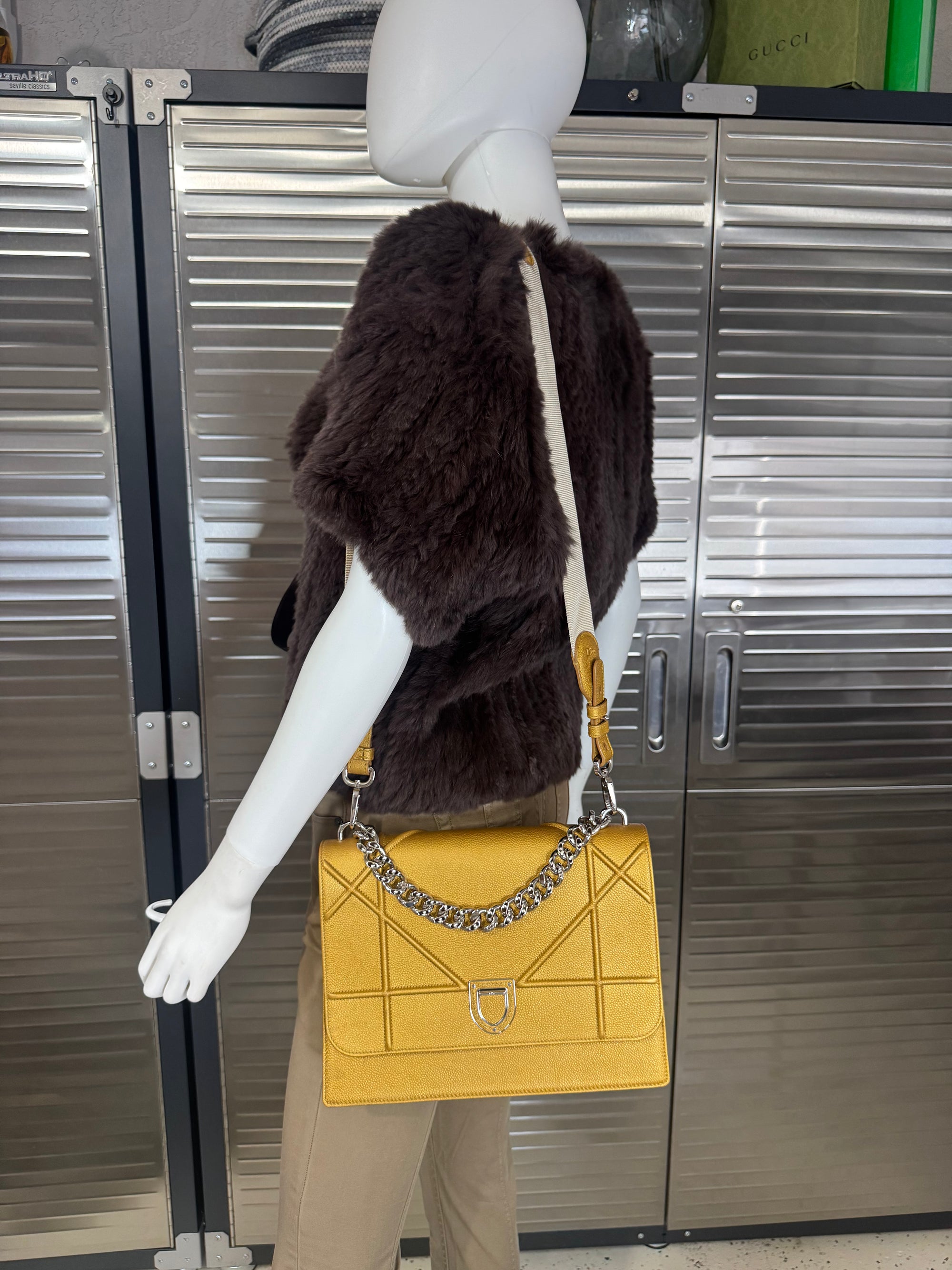 Dior Diorama Metallic Grained Calfskin Gold Satchel