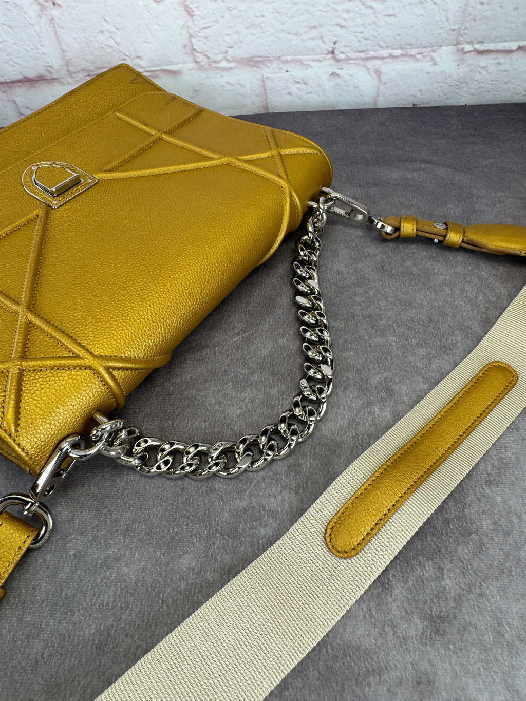 Dior Diorama Metallic Grained Calfskin Gold Satchel