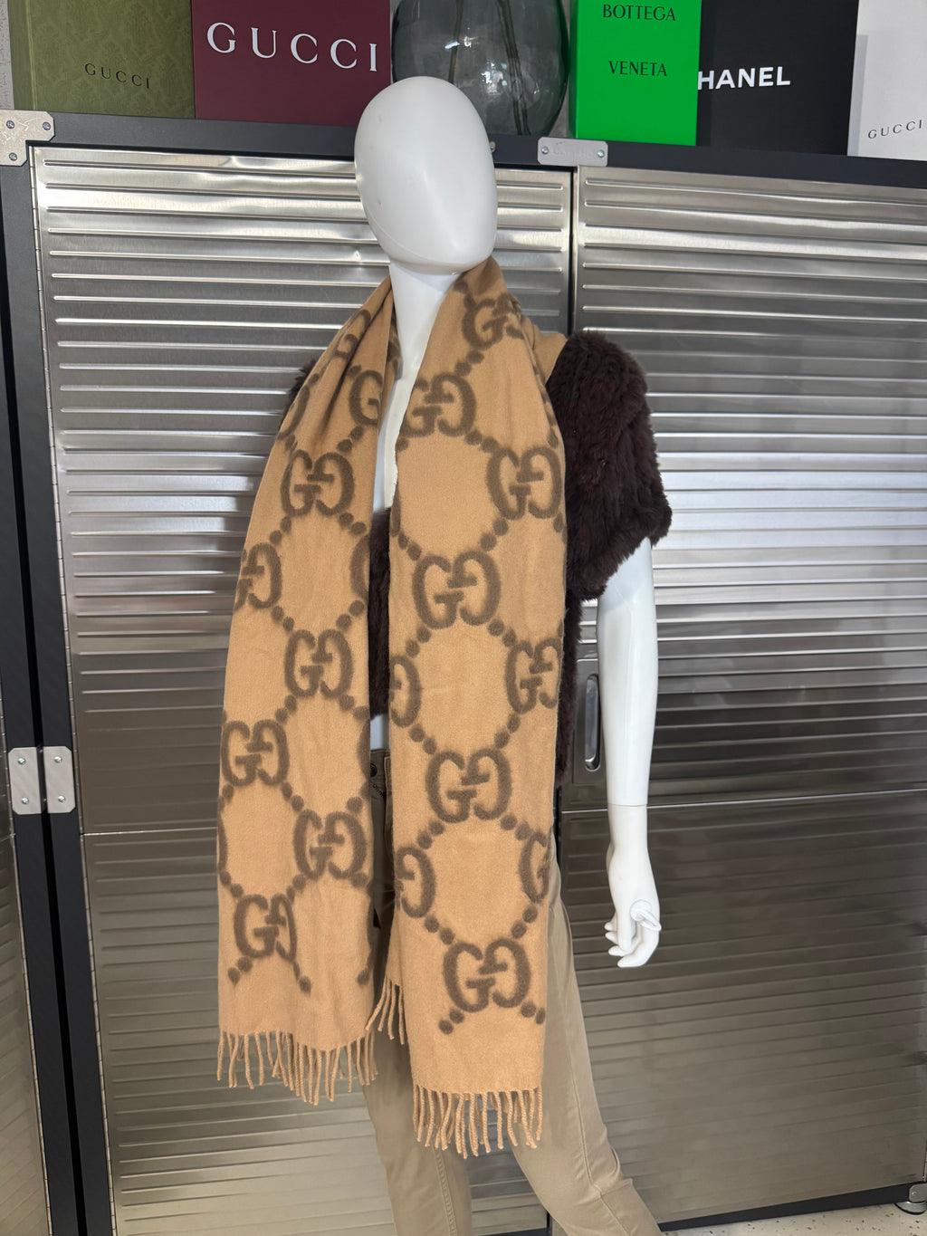 Gucci Jumbo GG Monogram Wool & Silk Fringe Scarf