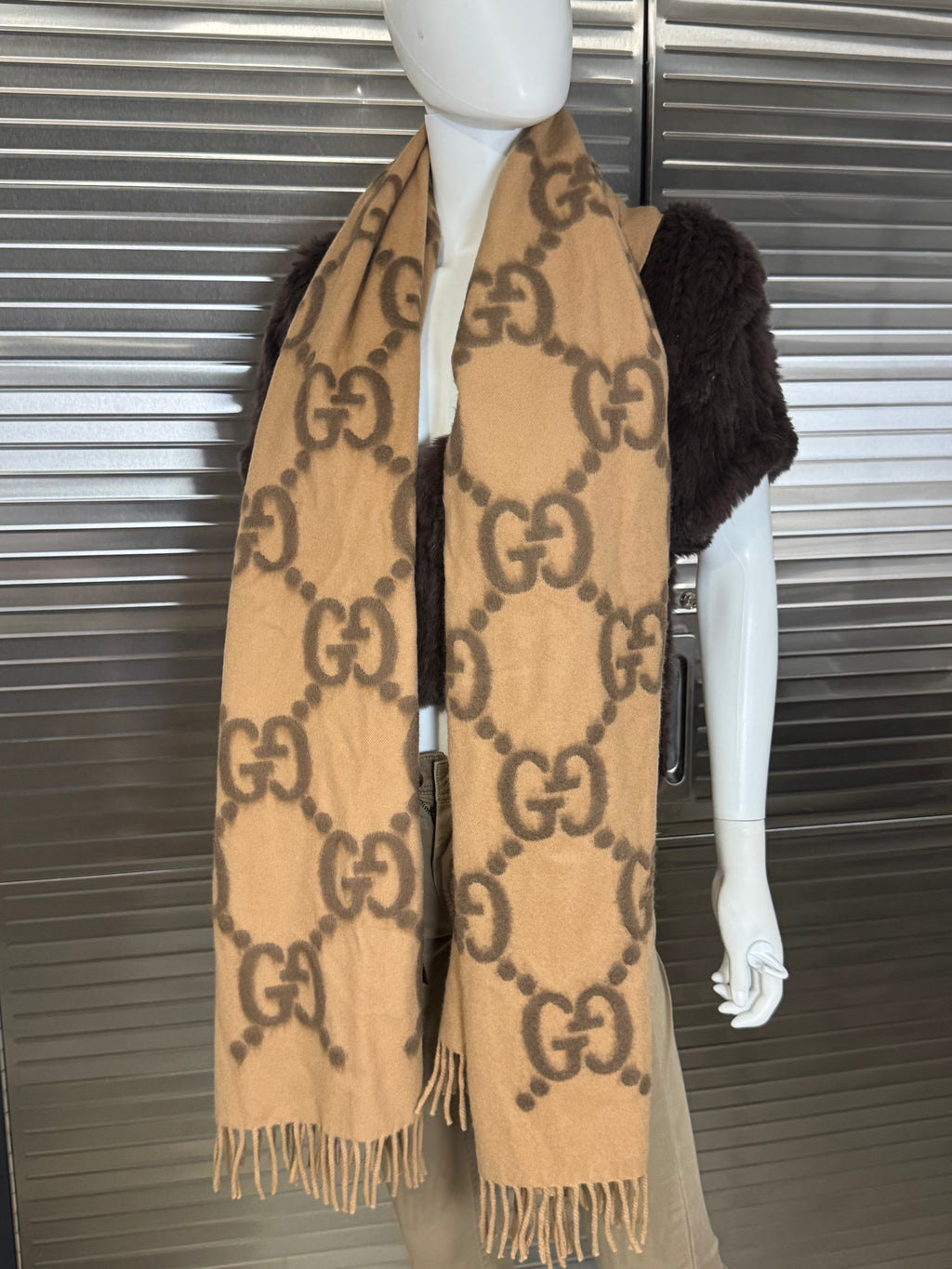 Gucci Jumbo GG Monogram Wool & Silk Fringe Scarf