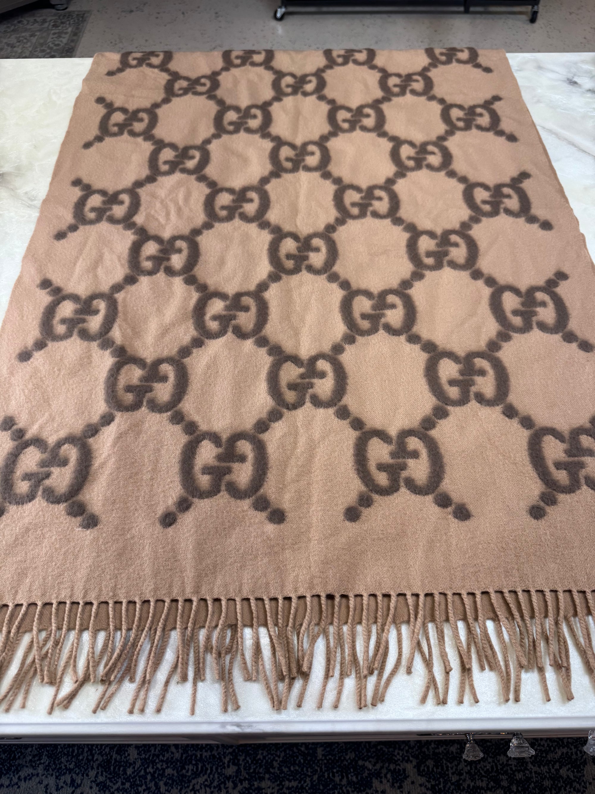 Gucci Jumbo GG Monogram Wool & Silk Fringe Scarf
