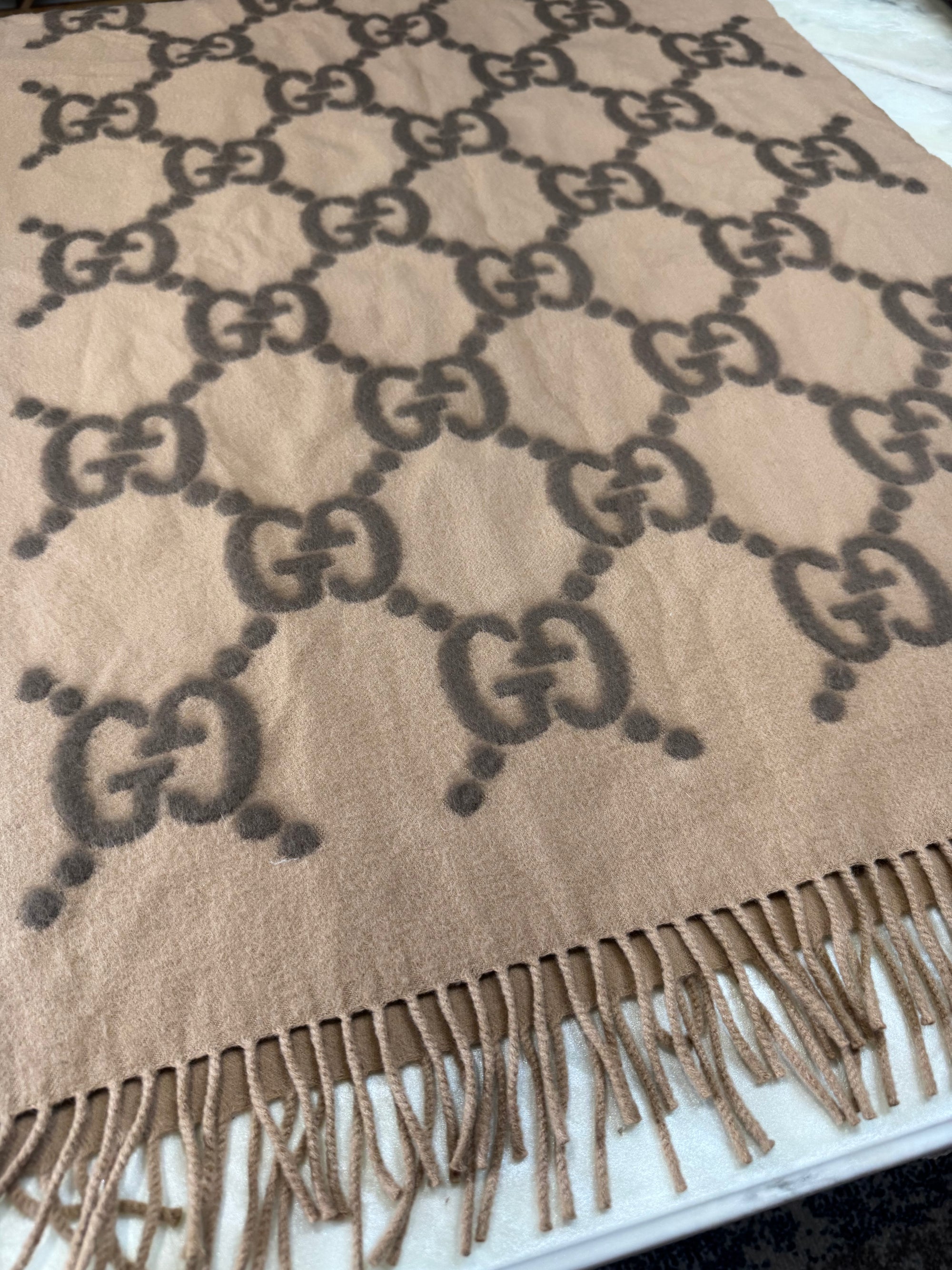 Gucci Jumbo GG Monogram Wool & Silk Fringe Scarf