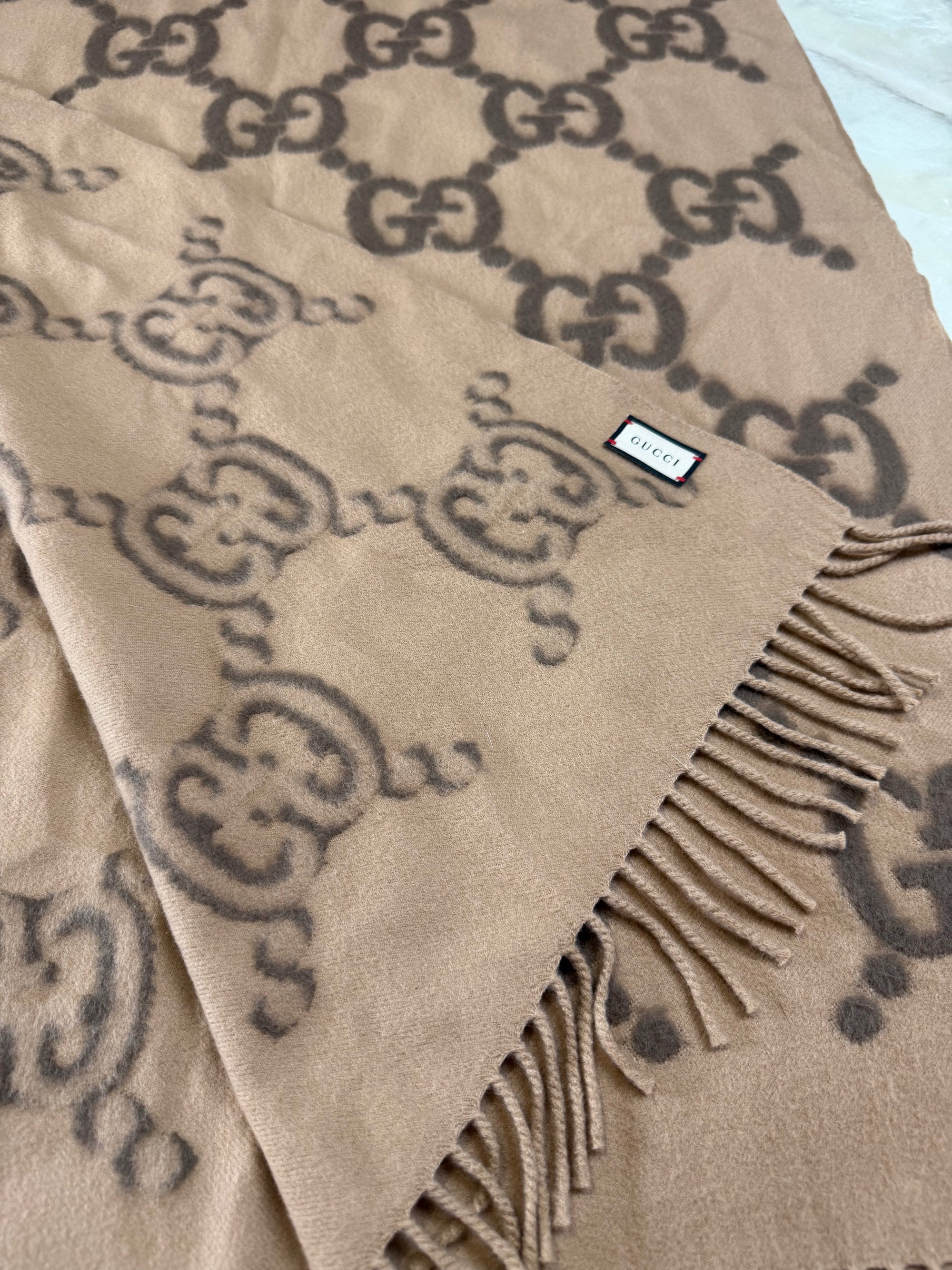 Gucci Jumbo GG Monogram Wool & Silk Fringe Scarf