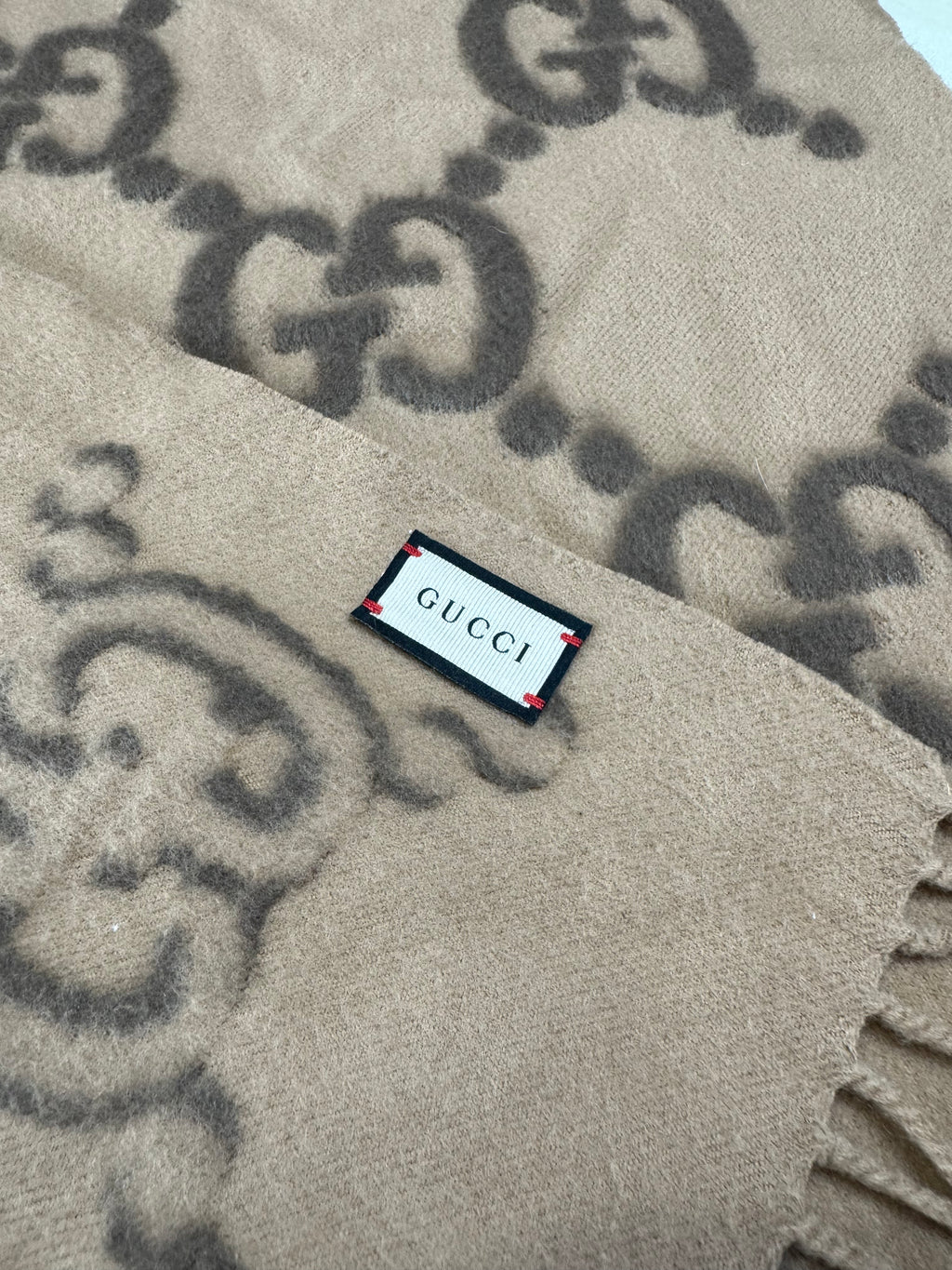 Gucci Jumbo GG Monogram Wool & Silk Fringe Scarf