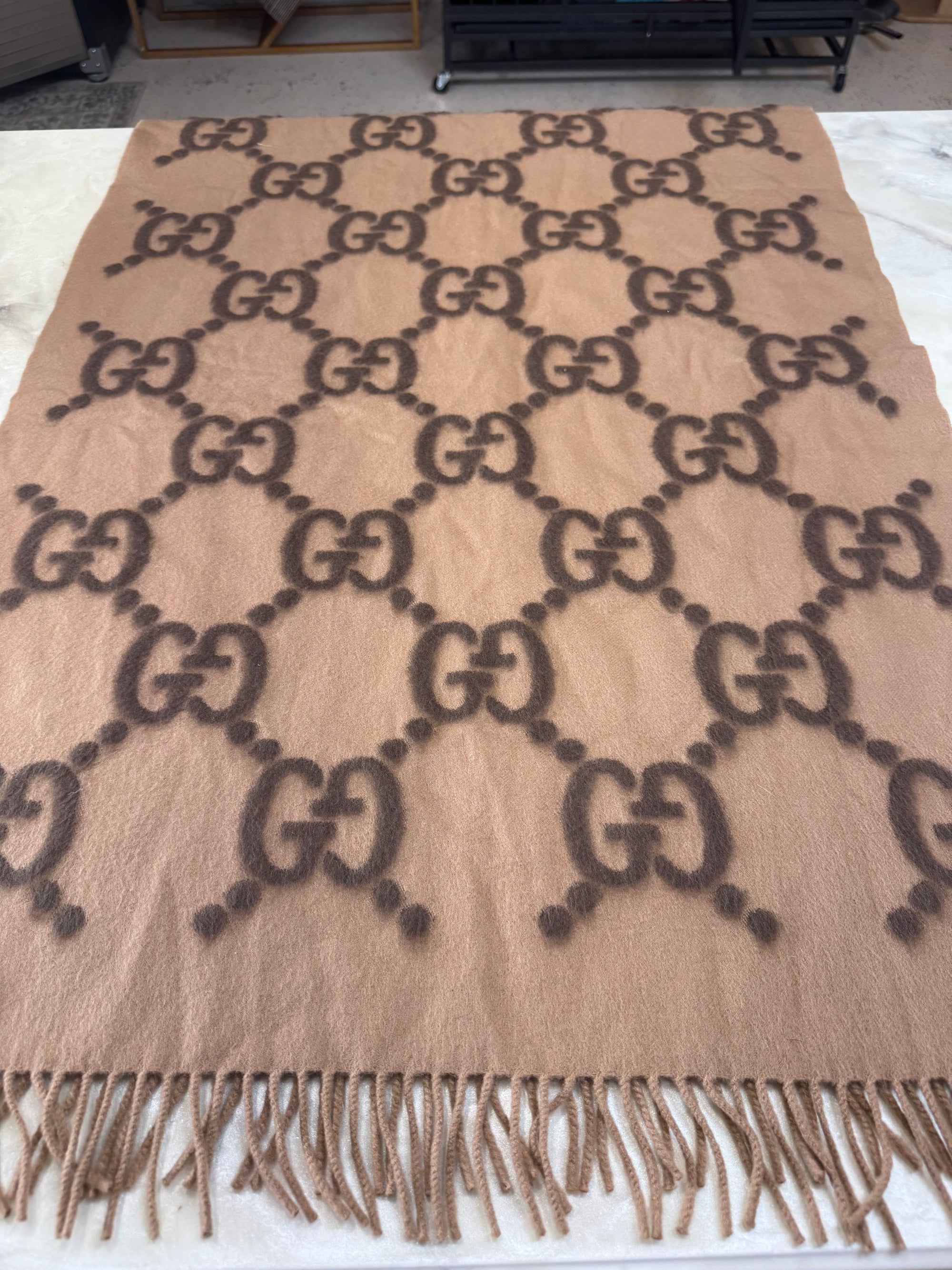 Gucci Jumbo GG Monogram Wool & Silk Fringe Scarf