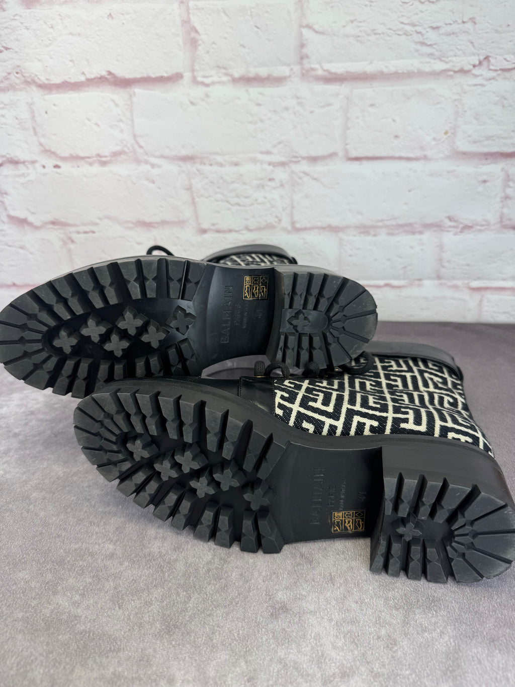 Balmain Jacquard Ranger Romy Lace Up Combat Boots 41