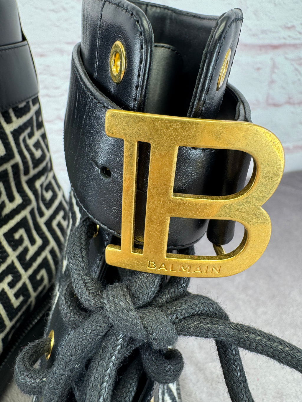 Balmain Jacquard Ranger Romy Lace Up Combat Boots 41