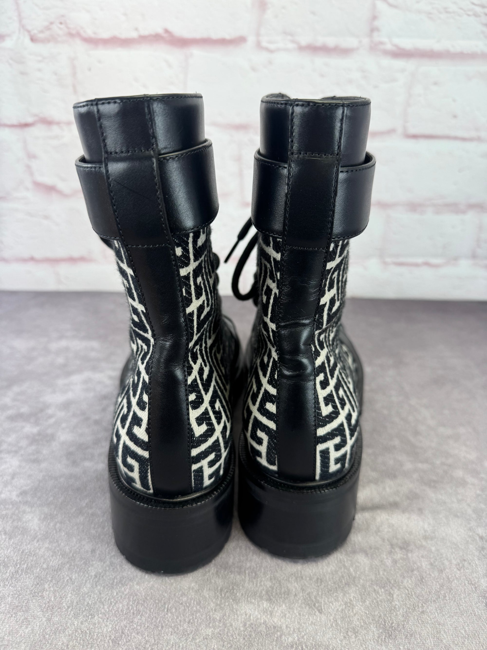 Balmain Jacquard Ranger Romy Lace Up Combat Boots 41