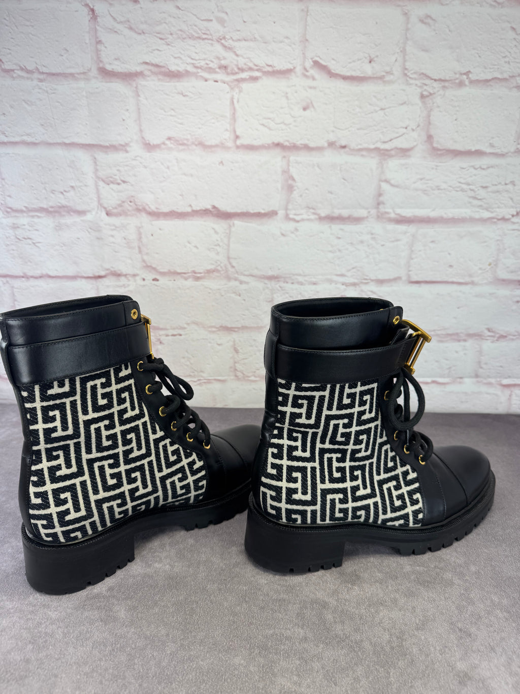 Balmain Jacquard Ranger Romy Lace Up Combat Boots 41