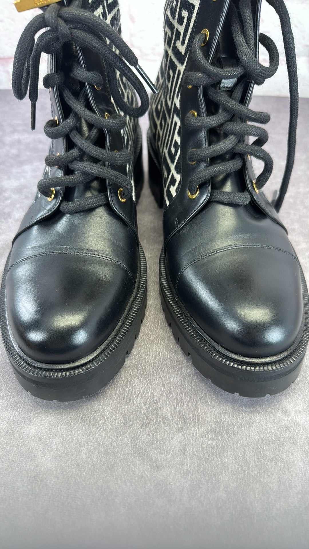 Balmain Jacquard Ranger Romy Lace Up Combat Boots 41