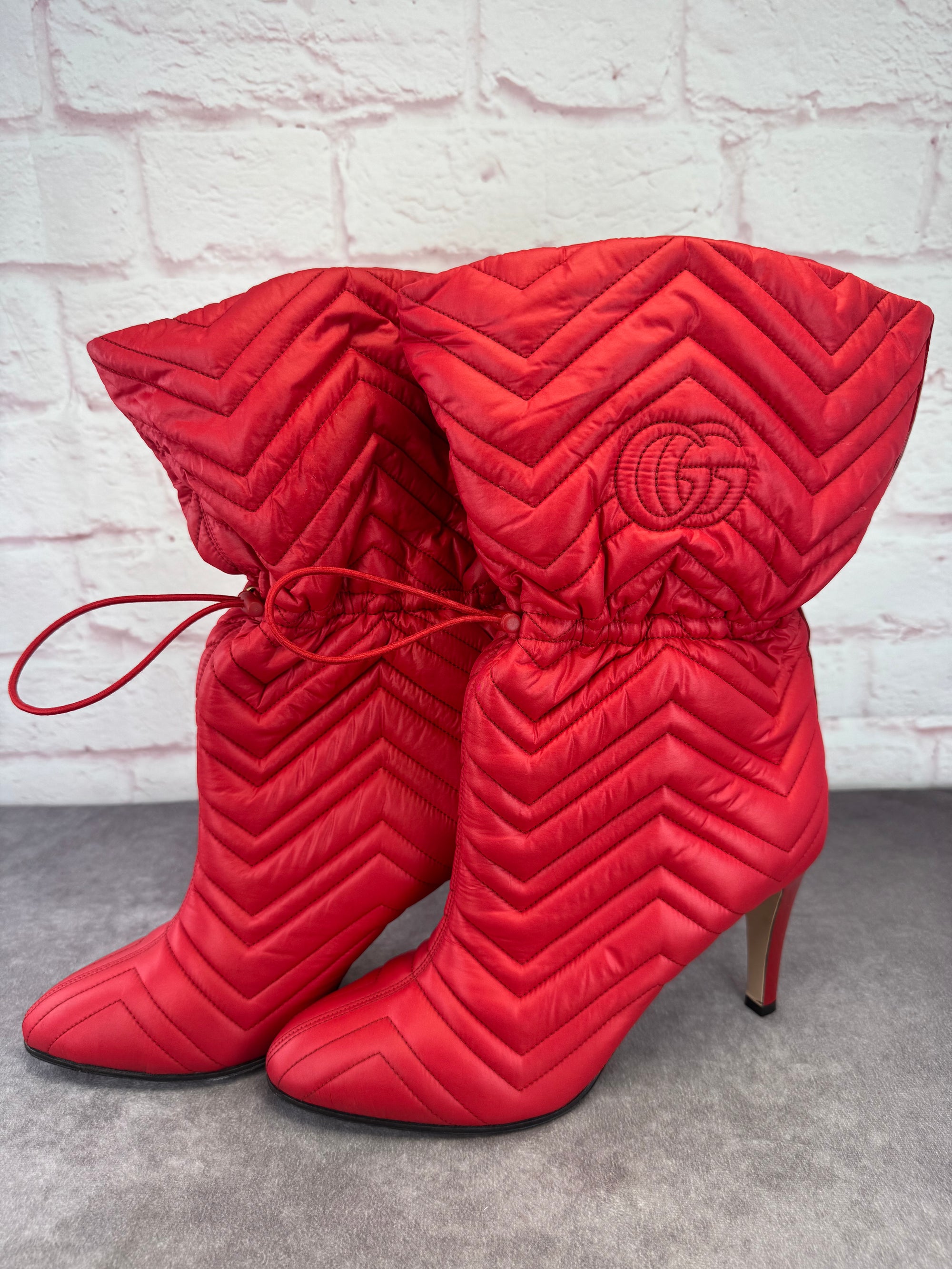 Gucci GG Matelasse Slouchy 95mm Quilted Nylon Heeled Boots 42