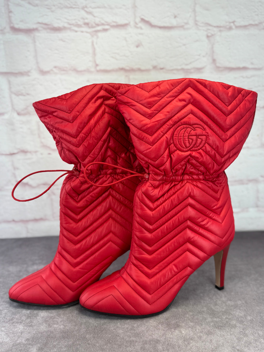 Gucci GG Matelasse Slouchy 95mm Quilted Nylon Heeled Boots 42