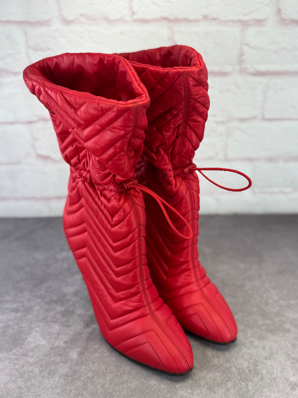 Gucci GG Matelasse Slouchy 95mm Quilted Nylon Heeled Boots 42