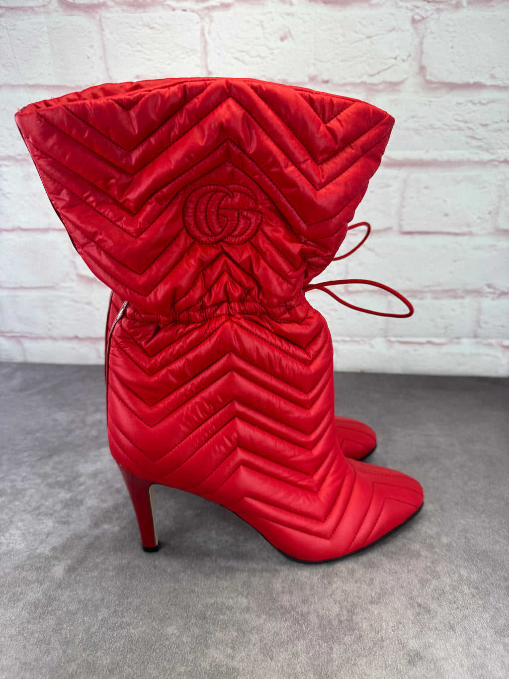 Gucci GG Matelasse Slouchy 95mm Quilted Nylon Heeled Boots 42