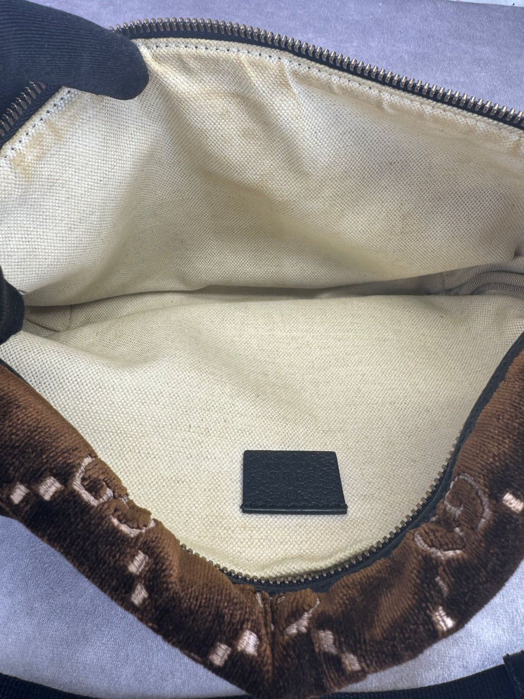 Gucci Ophidia Velvet Web Stripe GG Brown Belt Bag