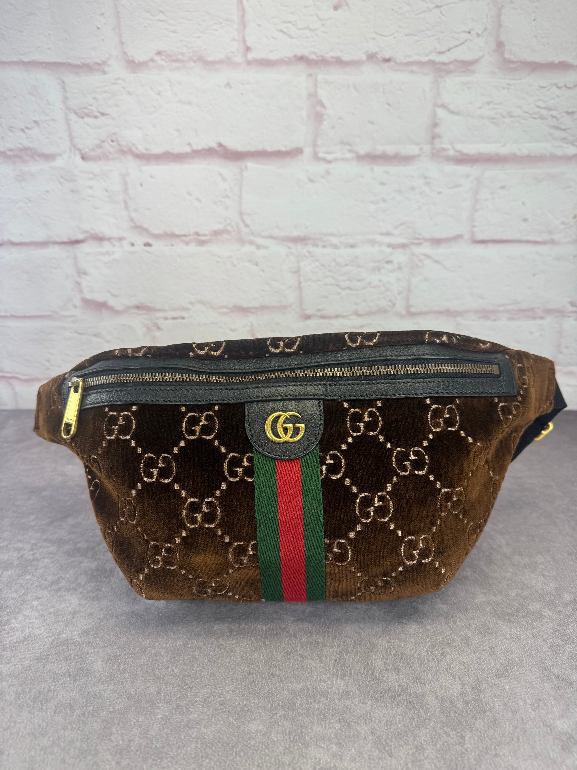 Gucci Ophidia Velvet Web Stripe GG Brown Belt Bag