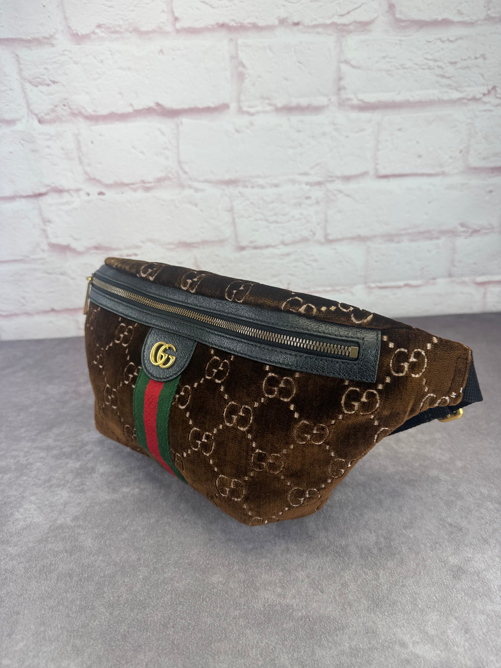 Gucci Ophidia Velvet Web Stripe GG Brown Belt Bag