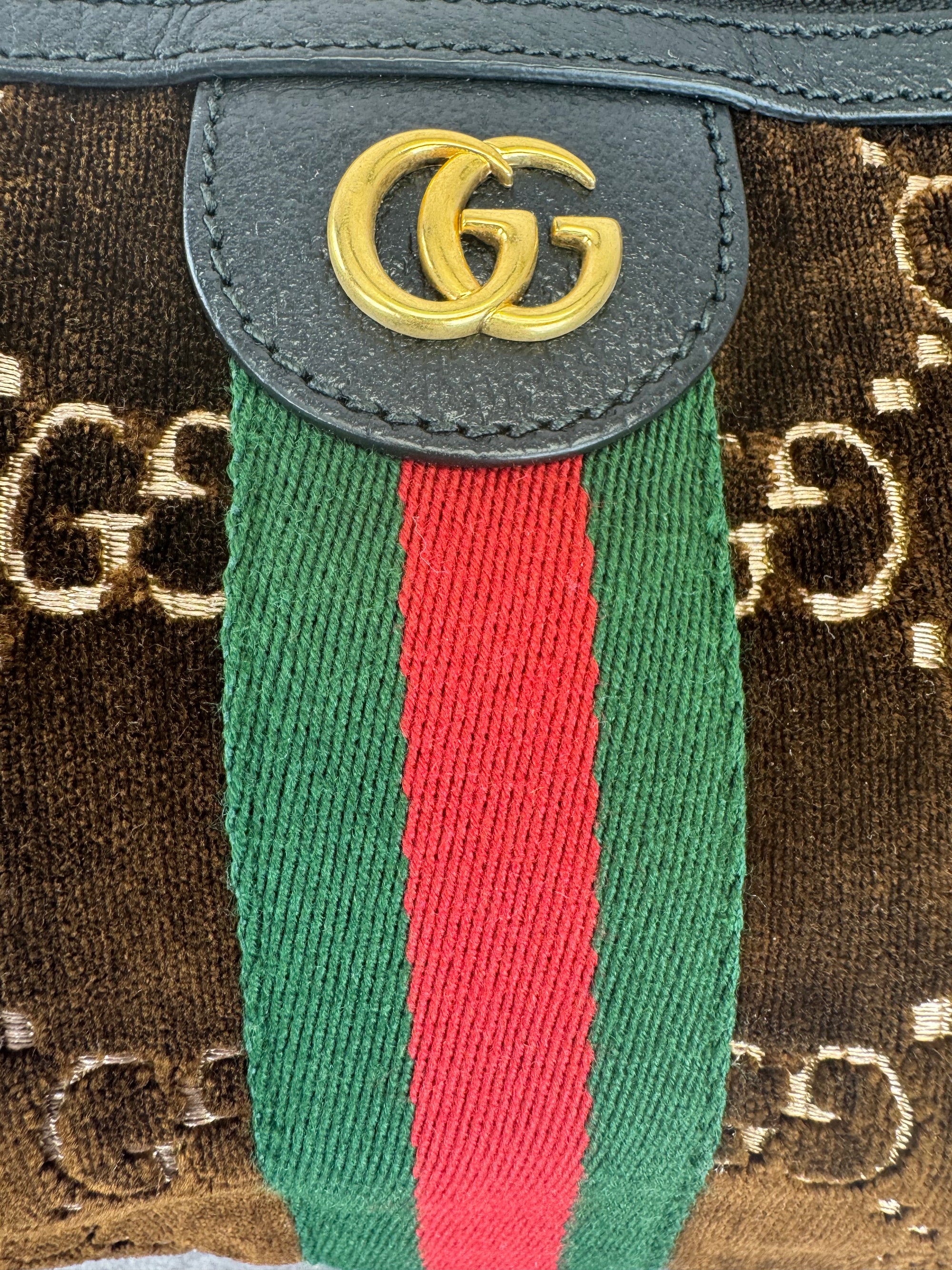 Gucci Ophidia Velvet Web Stripe GG Brown Belt Bag