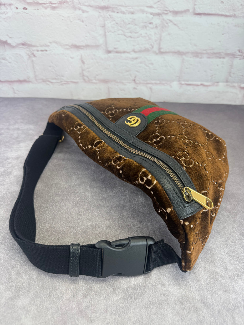Gucci Ophidia Velvet Web Stripe GG Brown Belt Bag