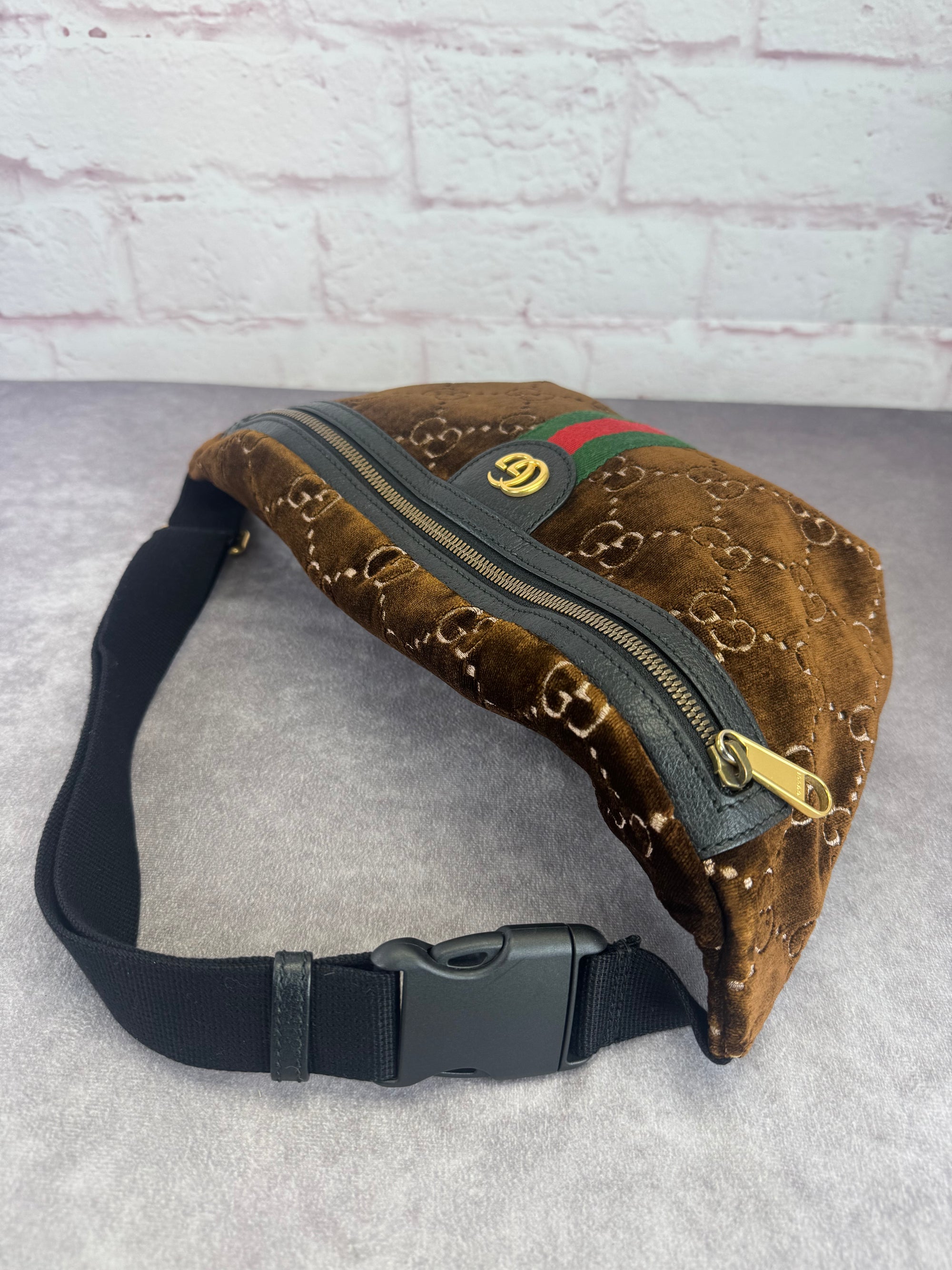 Gucci Ophidia Velvet Web Stripe GG Brown Belt Bag