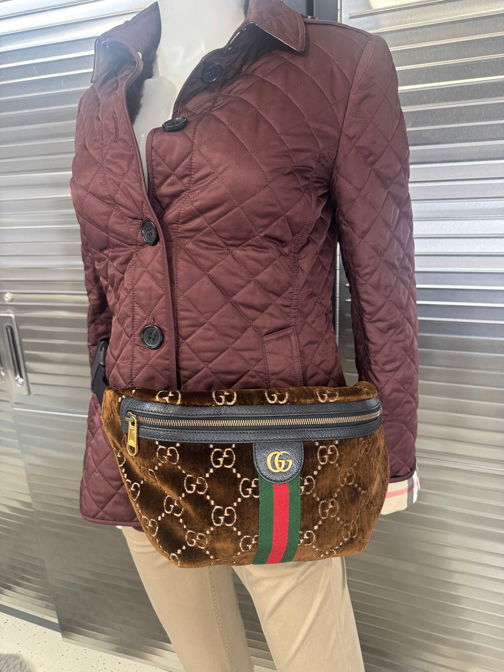 Gucci Ophidia Velvet Web Stripe GG Brown Belt Bag