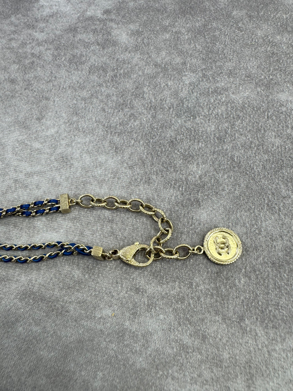 Chanel Metal Calfskin Blue Chain Link Choker Necklace