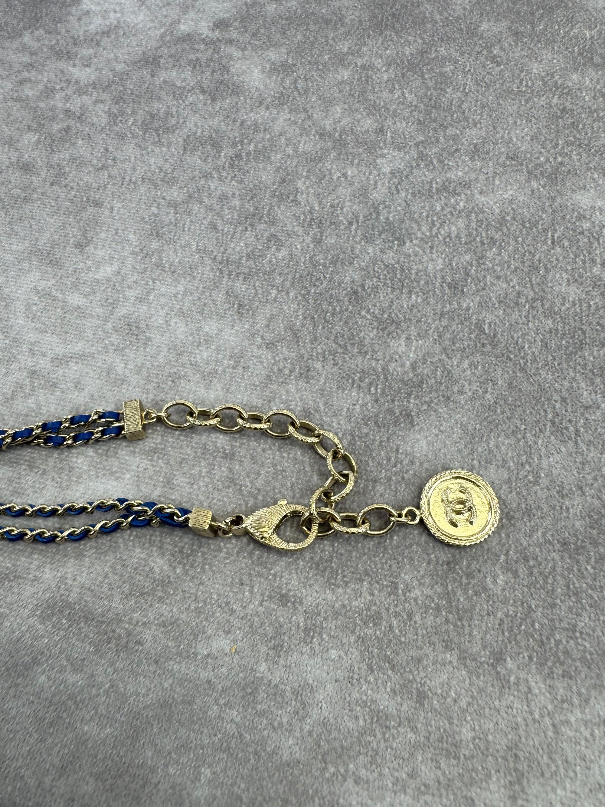 Chanel Metal Calfskin Blue Chain Link Choker Necklace