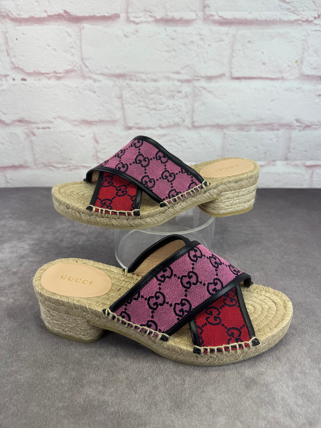 Gucci Criss Cross Multicolor GG Canvas Espadrille Sandals 37