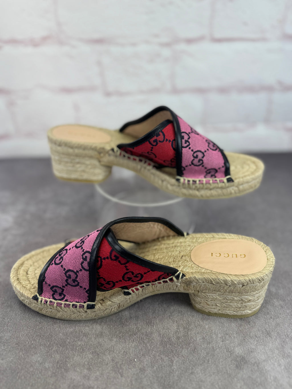 Gucci Criss Cross Multicolor GG Canvas Espadrille Sandals 37