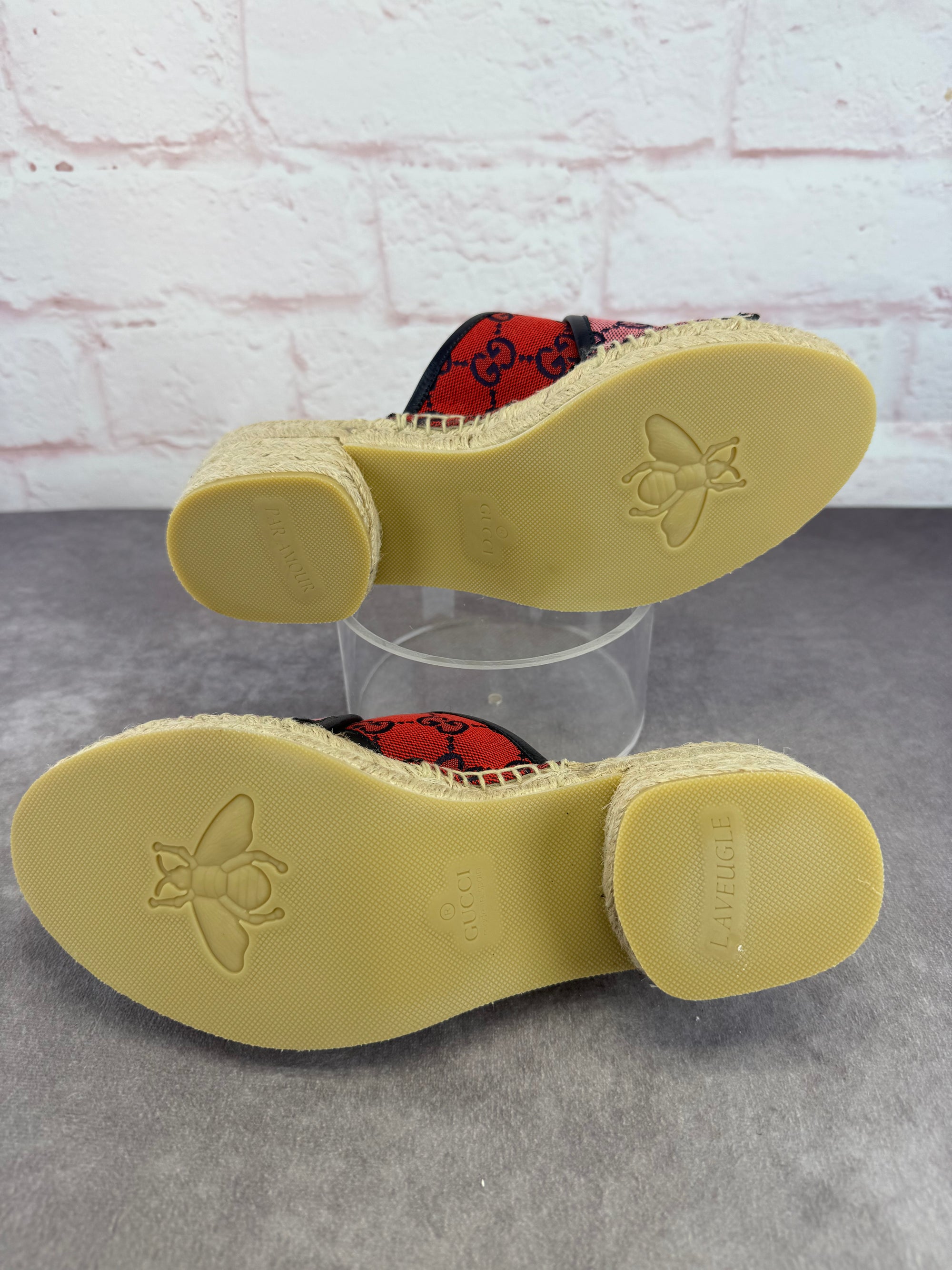 Gucci Criss Cross Multicolor GG Canvas Espadrille Sandals 37