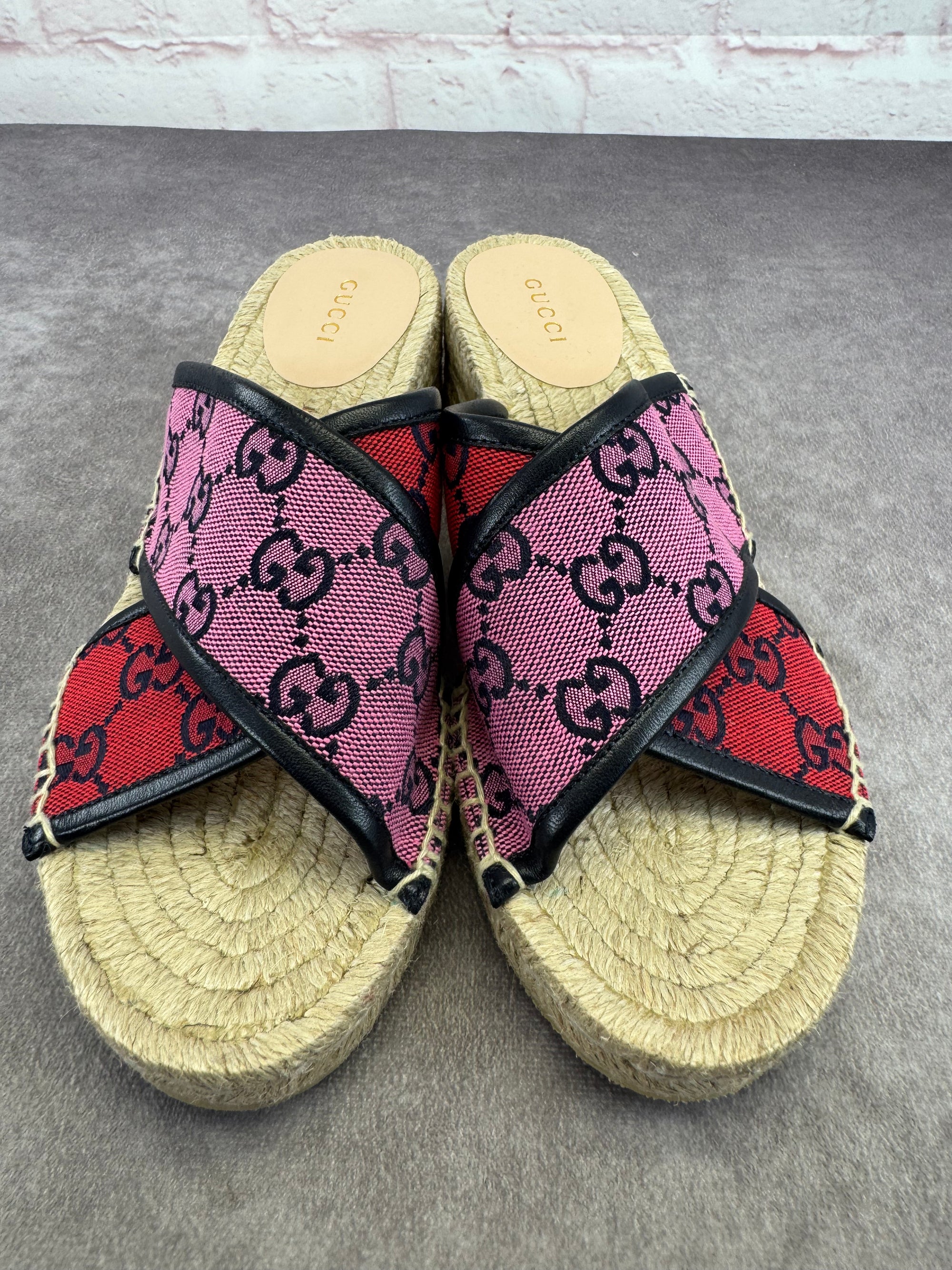 Gucci Criss Cross Multicolor GG Canvas Espadrille Sandals 37