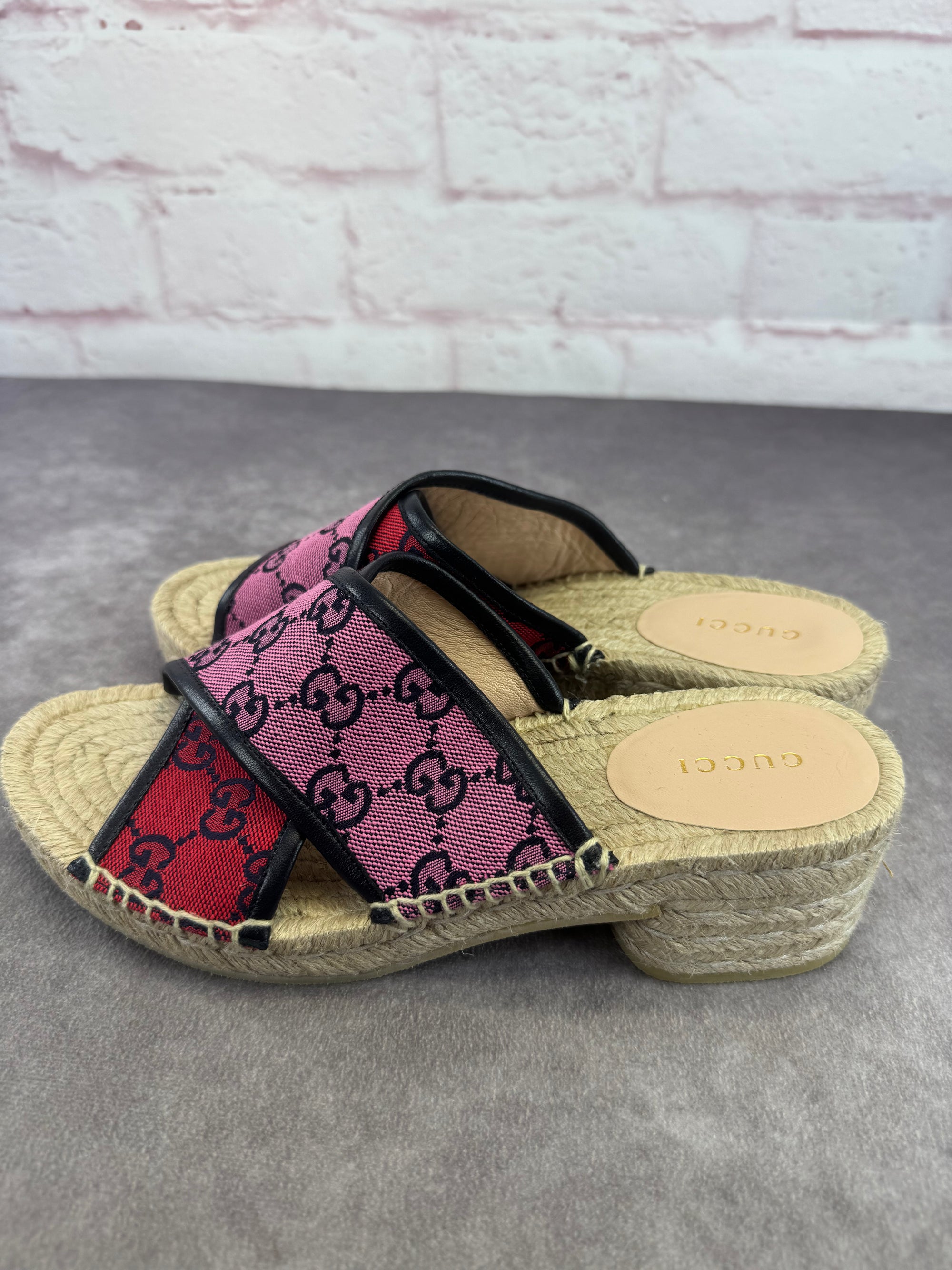 Gucci Criss Cross Multicolor GG Canvas Espadrille Sandals 37