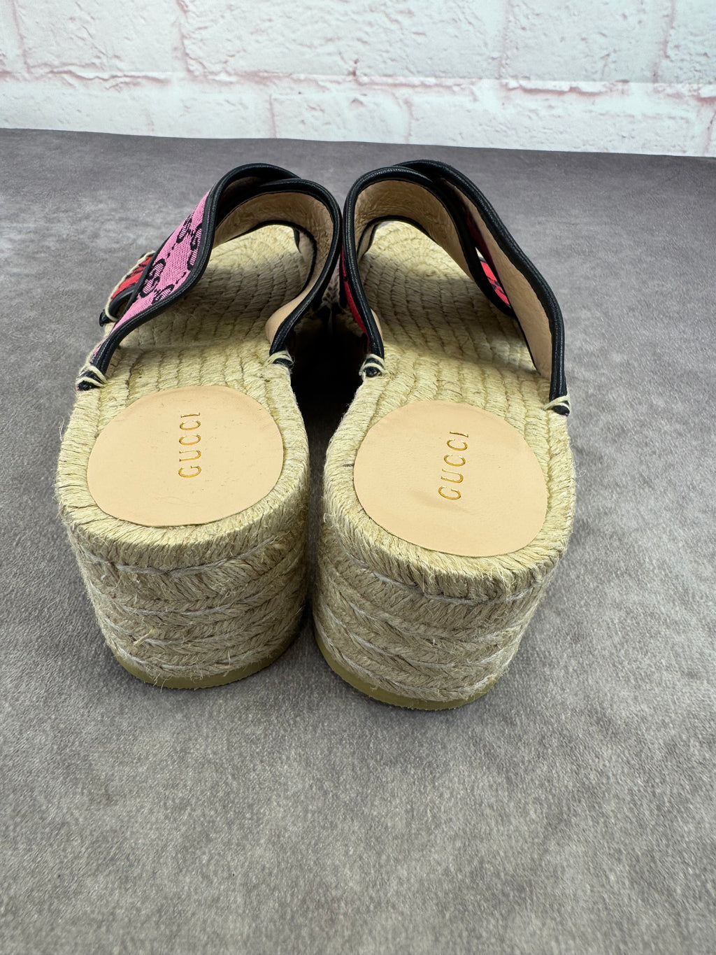 Gucci Criss Cross Multicolor GG Canvas Espadrille Sandals 37